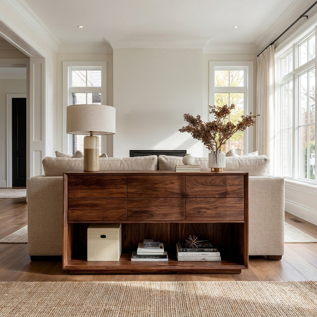 Minimal Wood Console Table With Multi Drawer For Entry Space RTTHHNCS029