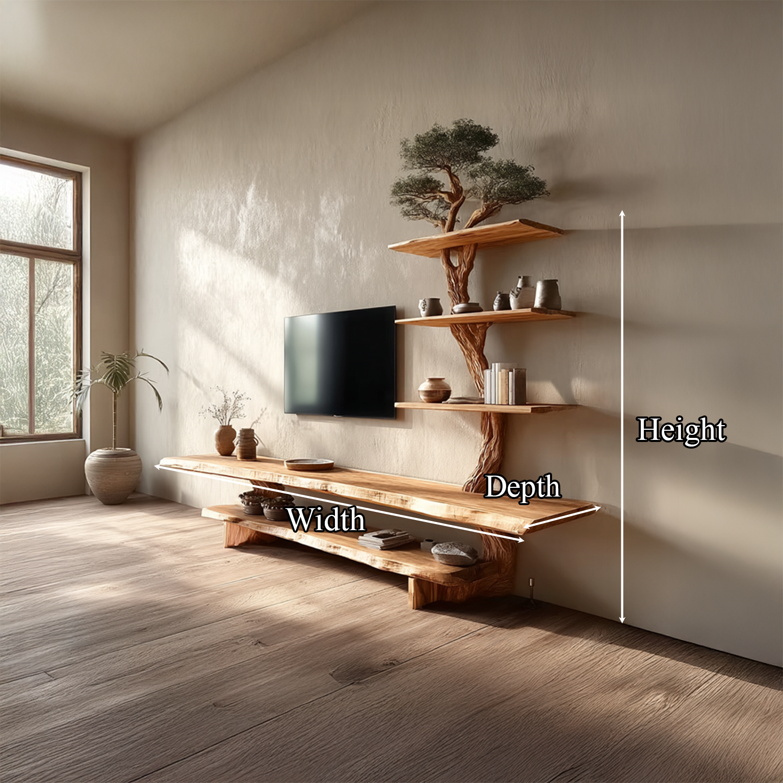 Rustic Shelf TV Solid Wood Tree Wall Art Decor Living Room SINLSATB237
