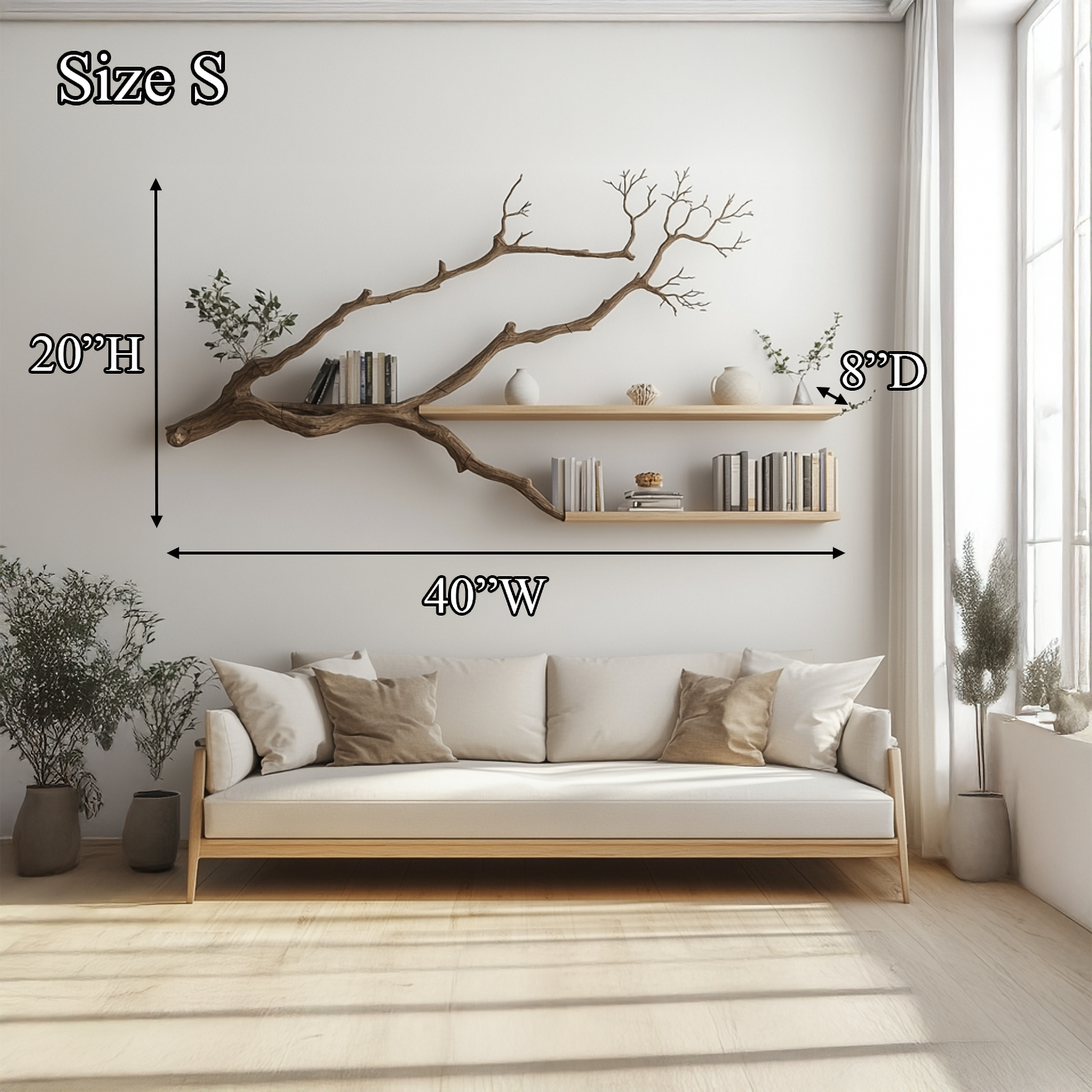 Rustic Tree Wall Shelf For Modern Bedroom Decor SINLSATBS039