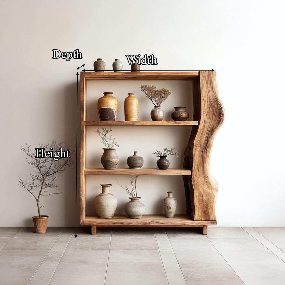 Rustic Live Edge Bookshelf Living Room Display Storage SINLSASC150