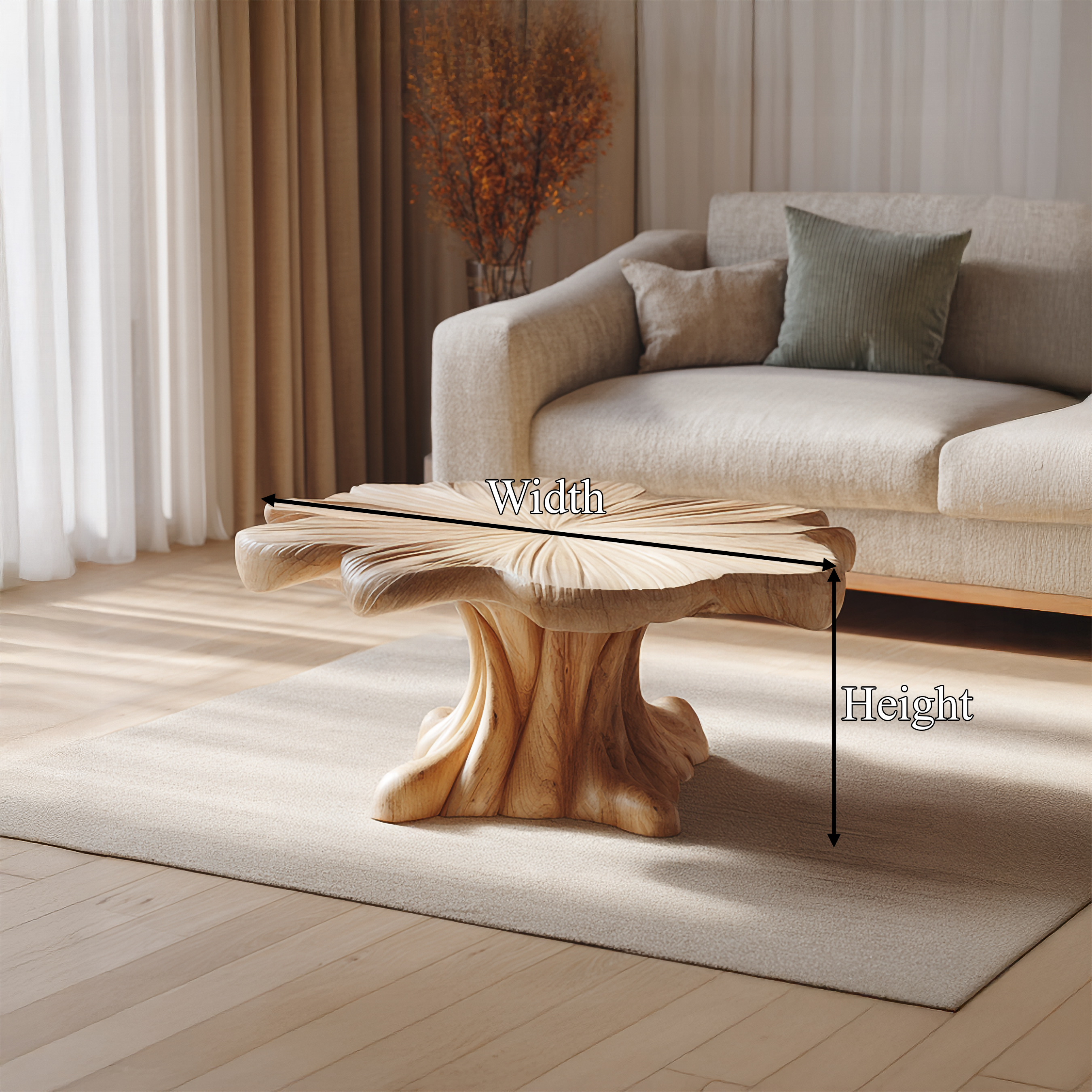 Sculptural Organic Solid Wood Coffee Table Artistic Centerpiece Contemporary Living Room Interior SINLSACF282