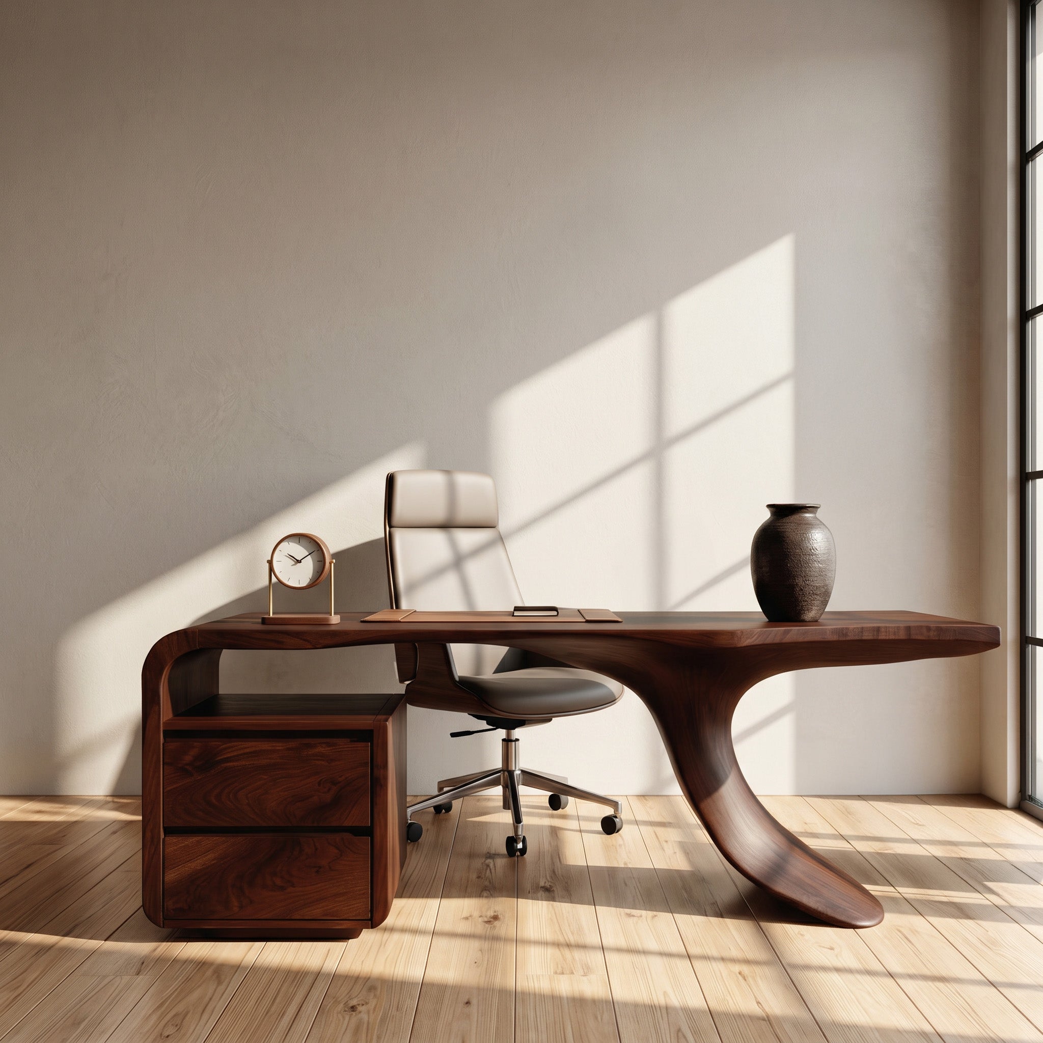 Modern Wooden Desk With Unique Curved Base For Workspace RTTHHNDE111