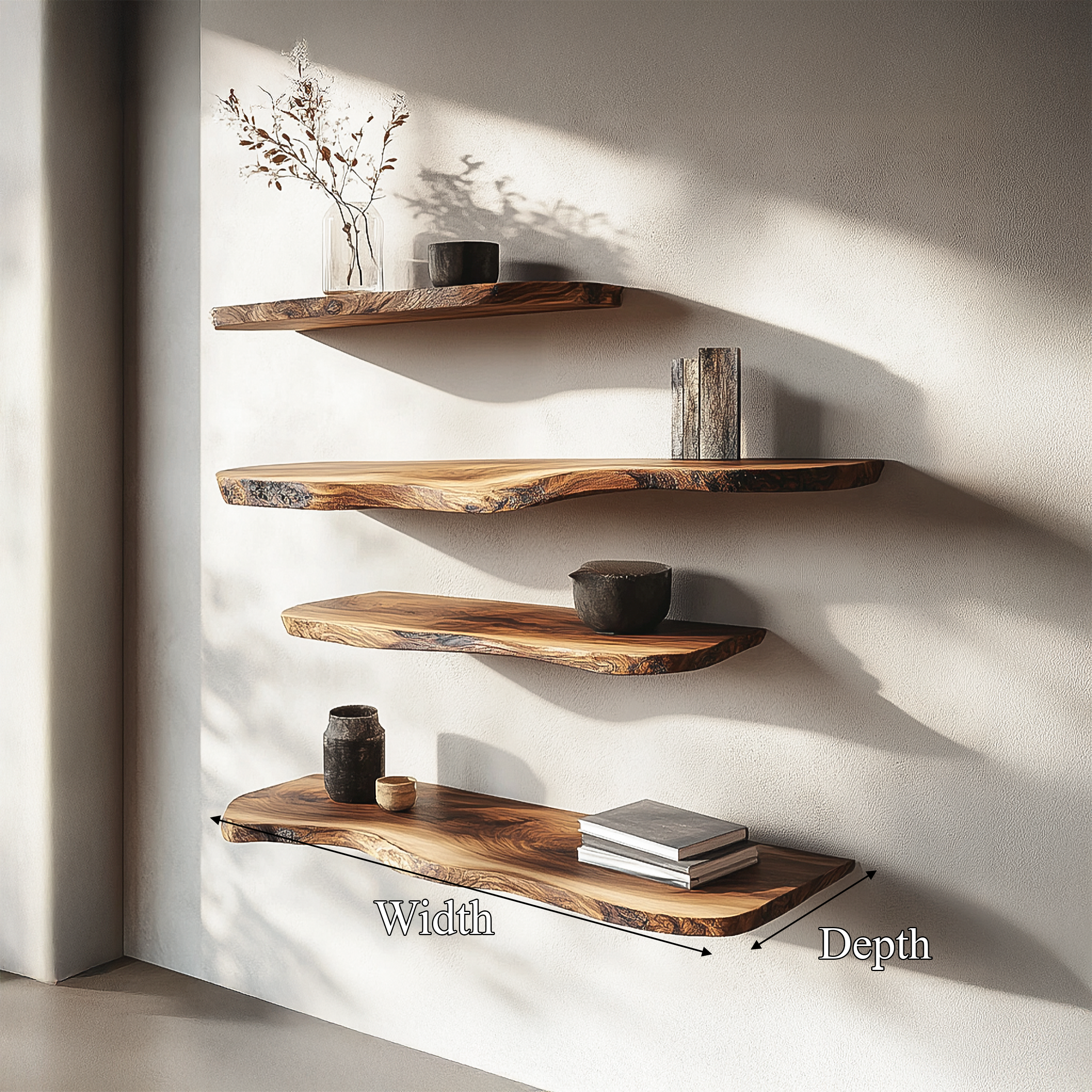 Rustic Organic Floating Wall Shelves Living Room Interior Display SINLSAFL348