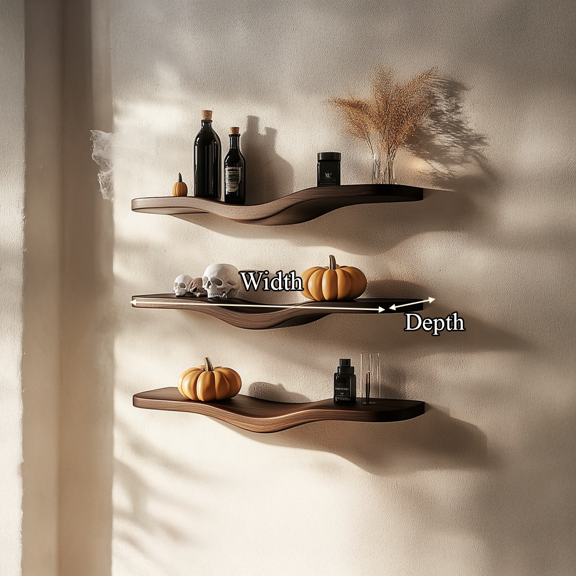 Mid Century Wavy Floating Shelf Halloween Wall Display SINLSAWV014