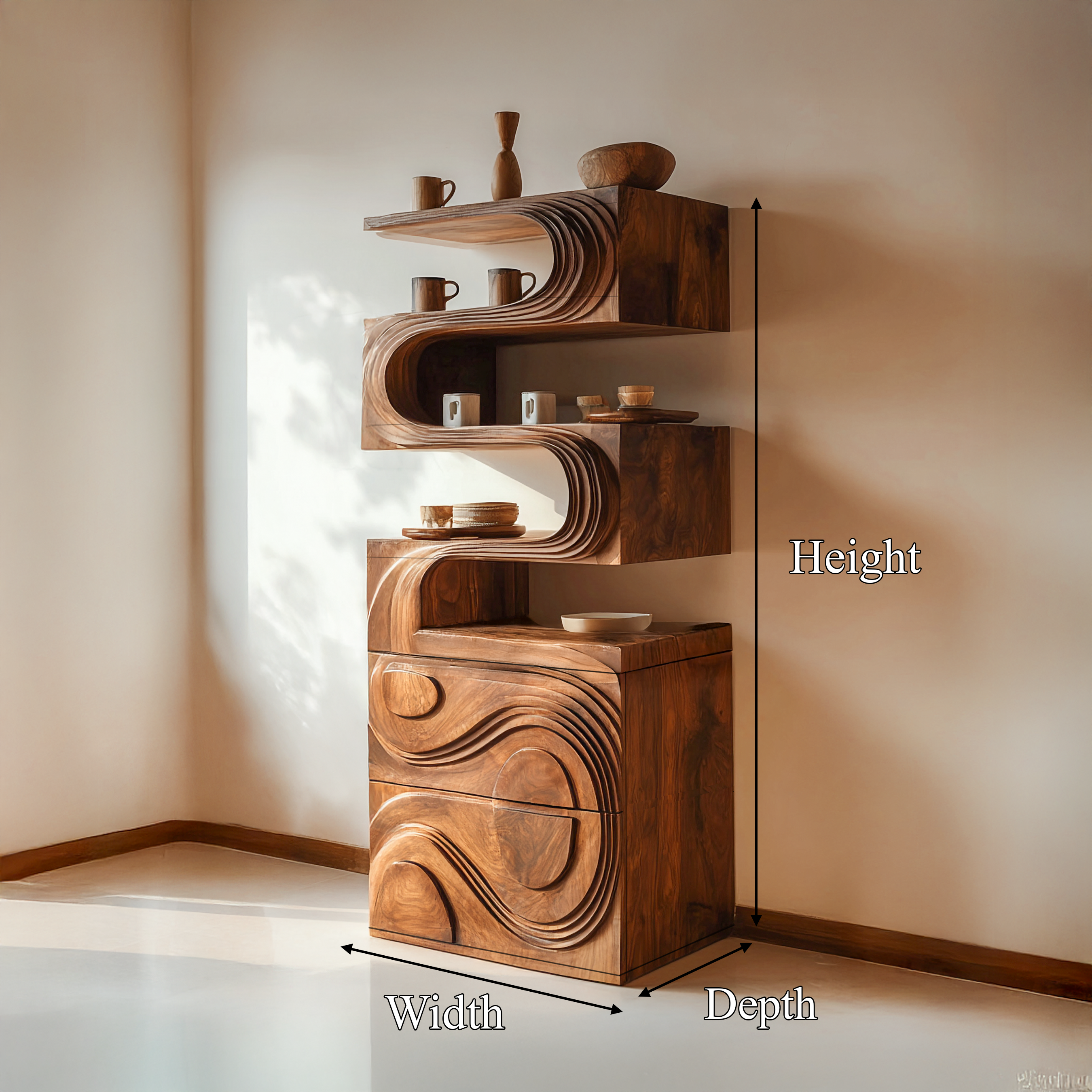 Organic Modern Display Cabinet And Shelves For Living Room And Entryway SINLSASC441