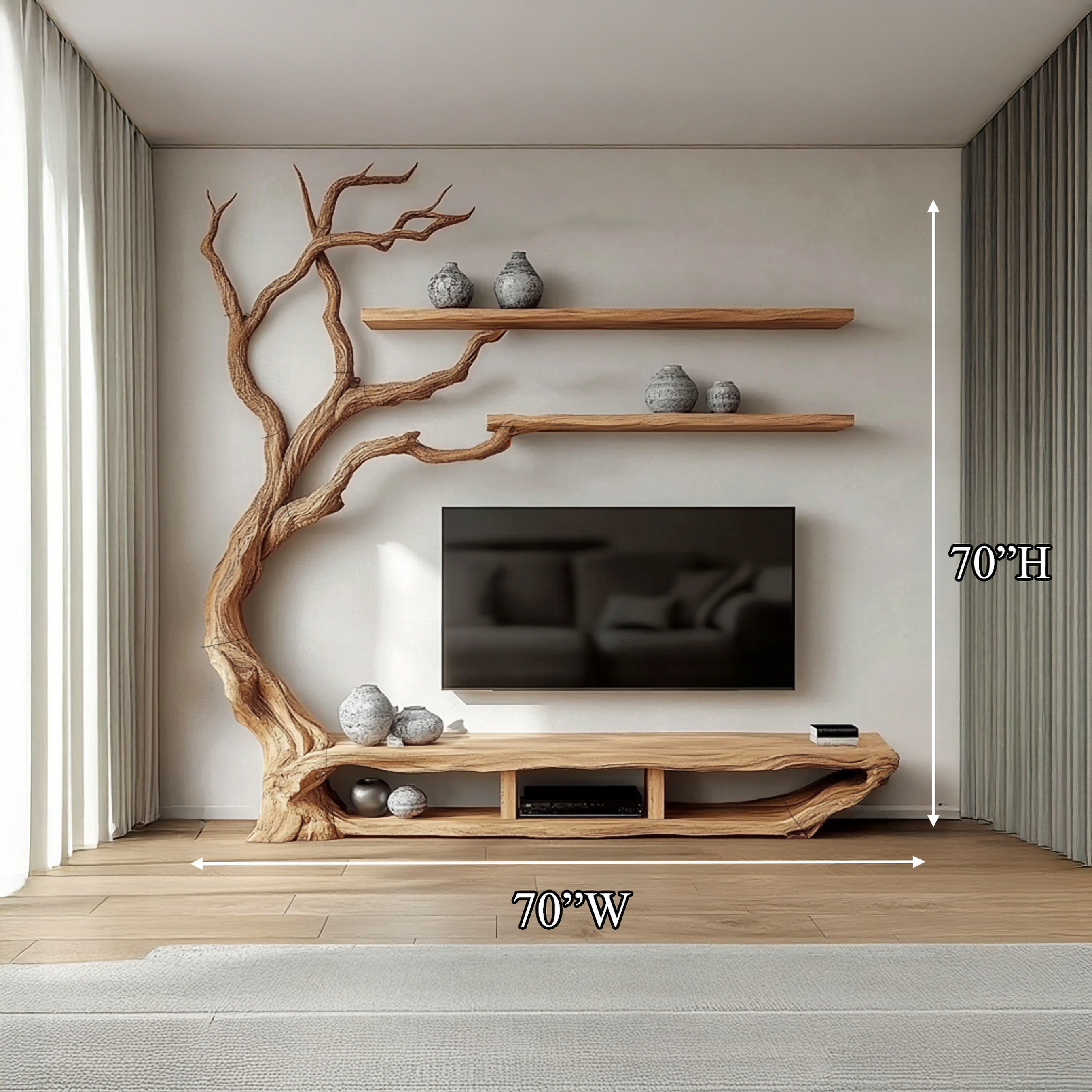 Rustic Organic Tree TV Stand Modern Living Room SINLSATB513