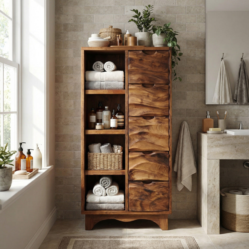Contemporary Bathroom Cabinet With Open Shelves And Drawers For Spa RTTHHNBRC027