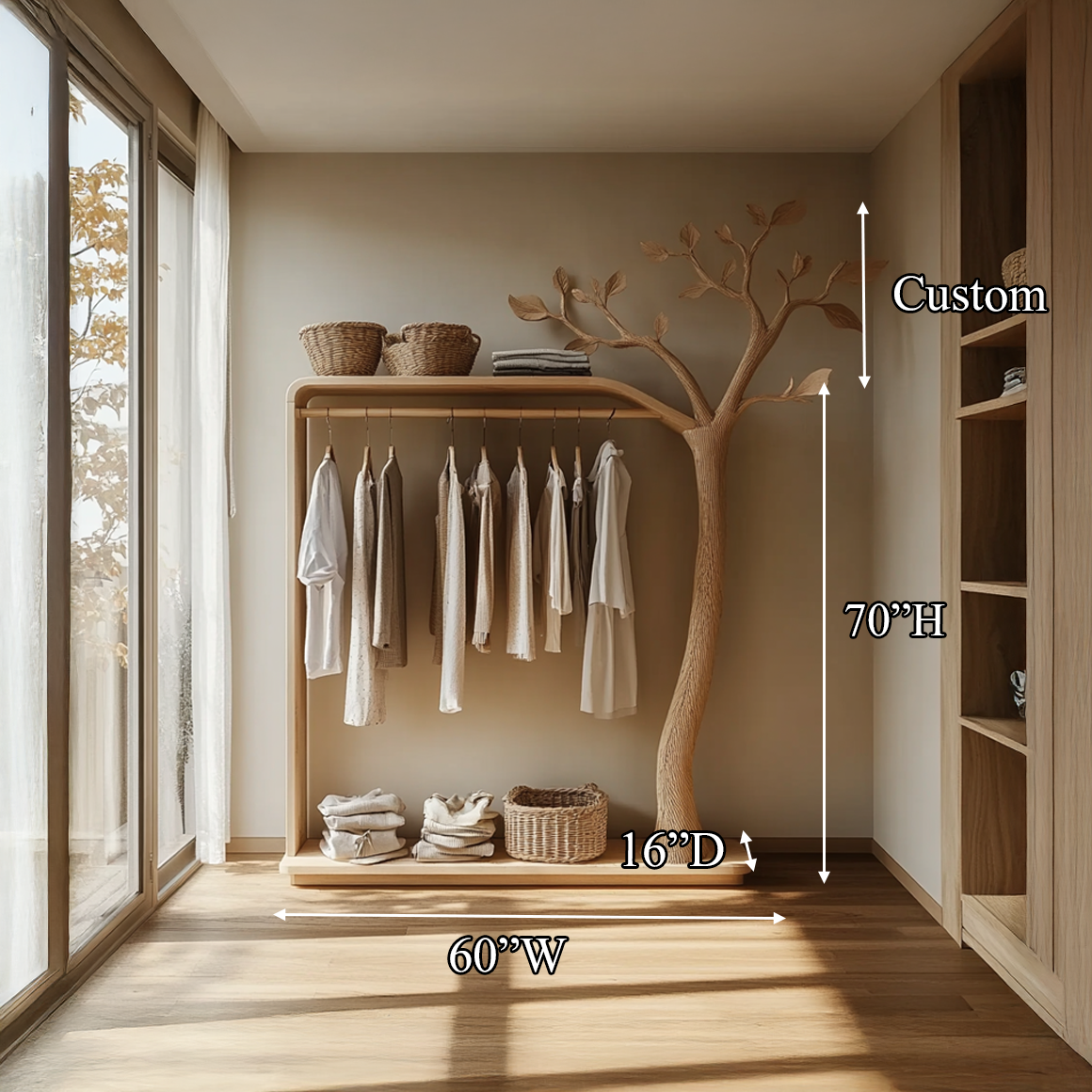 Rustic Tree Clothing Shelf Rack Entryway Bedroom SINLSATCR038
