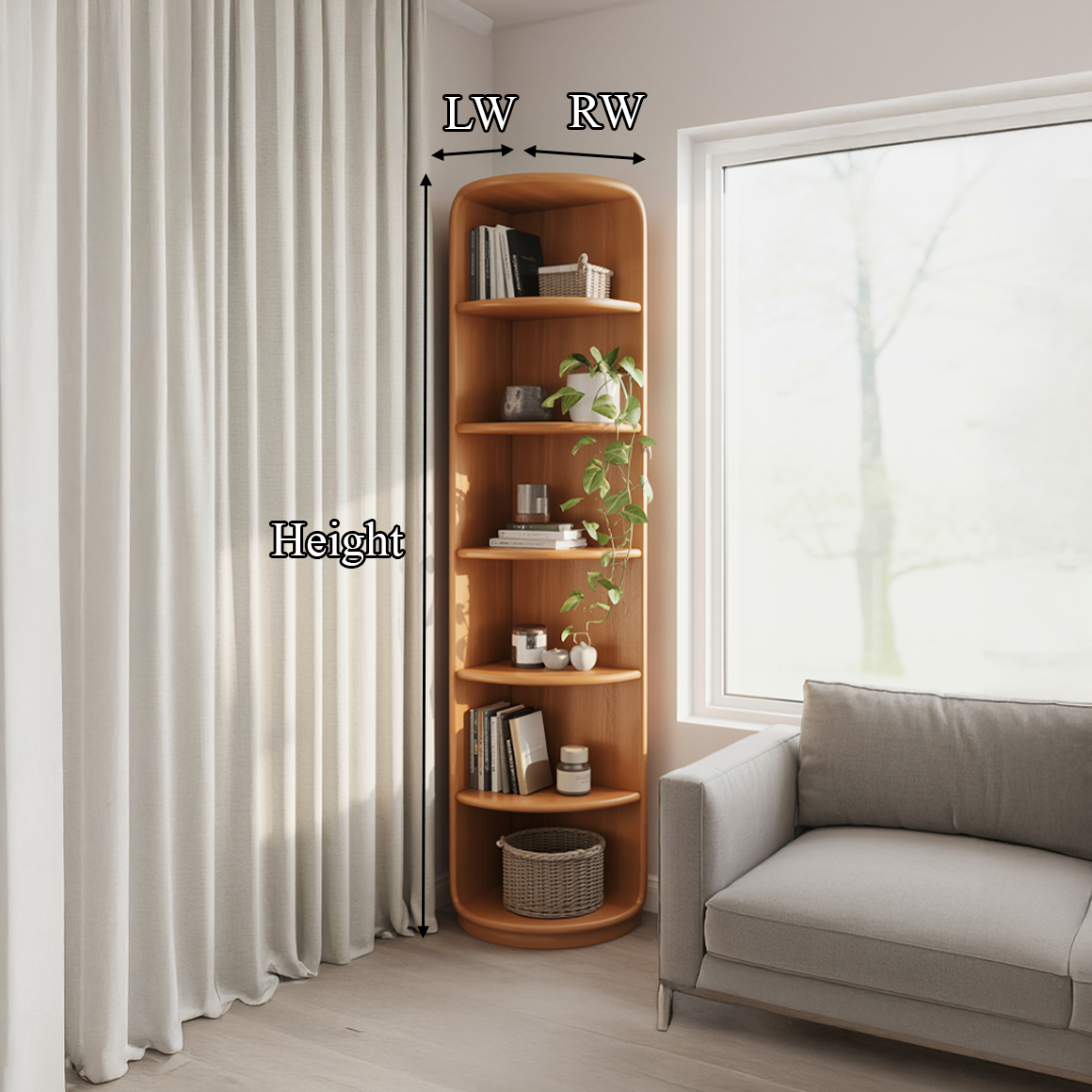 Scandinavian Wooden Corner Bookshelf Living Room Or Bedroom SINLSASC293