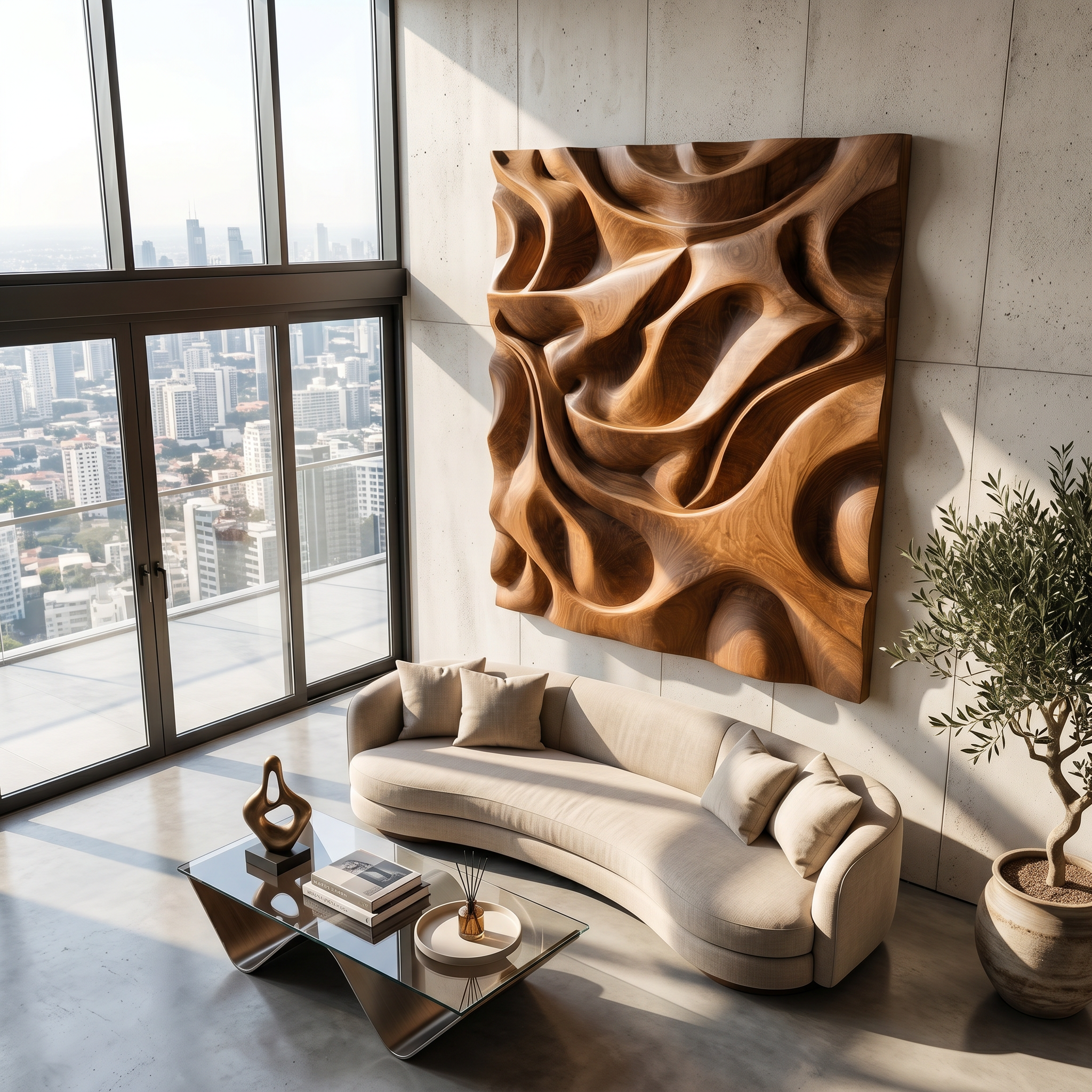 Luxury Sculptural Relief Wood Wall Art Executive Office Interior Design SILDTTRWA125