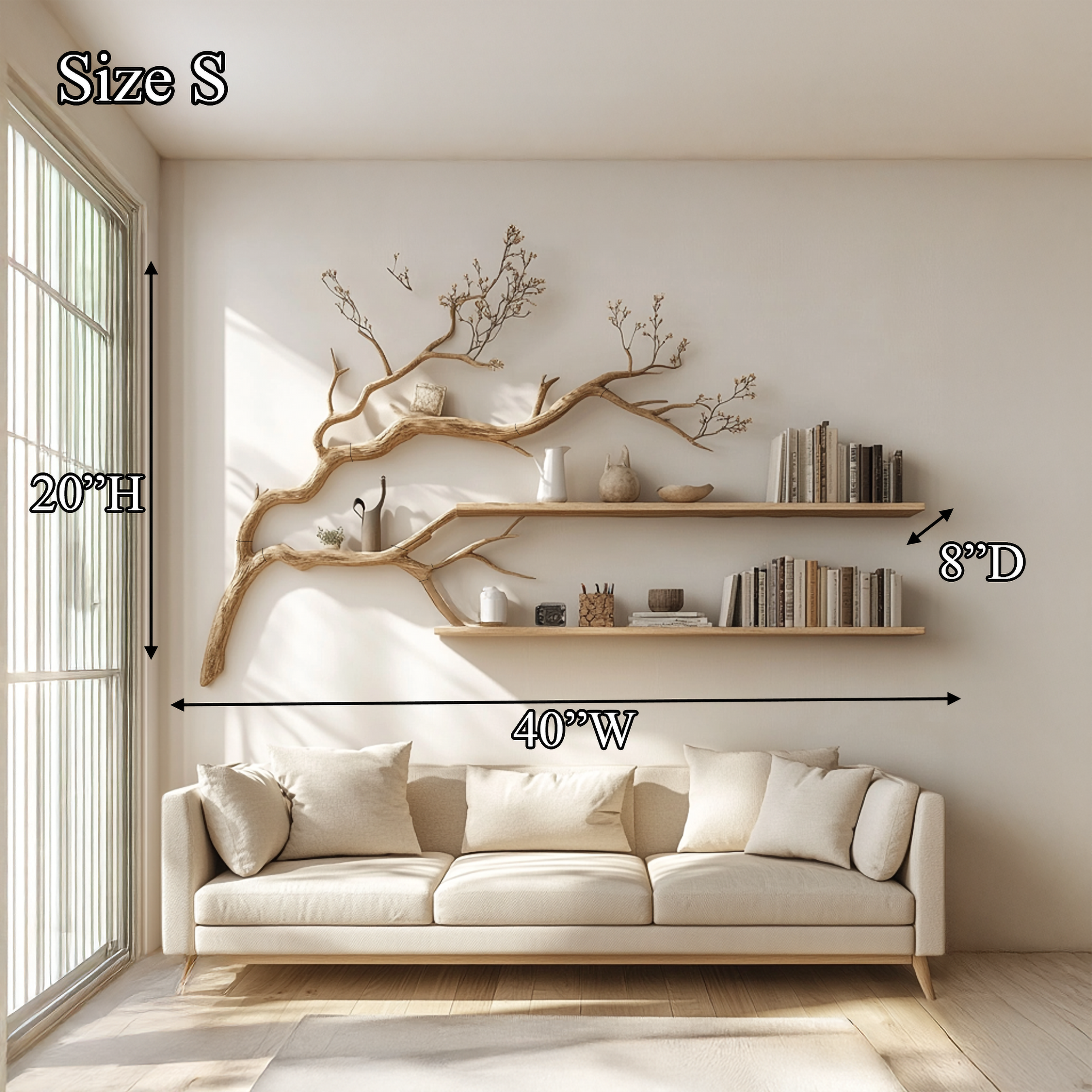 Rustic Organic Tree Display Shelf Modern Cozy Living SINLSATBS055