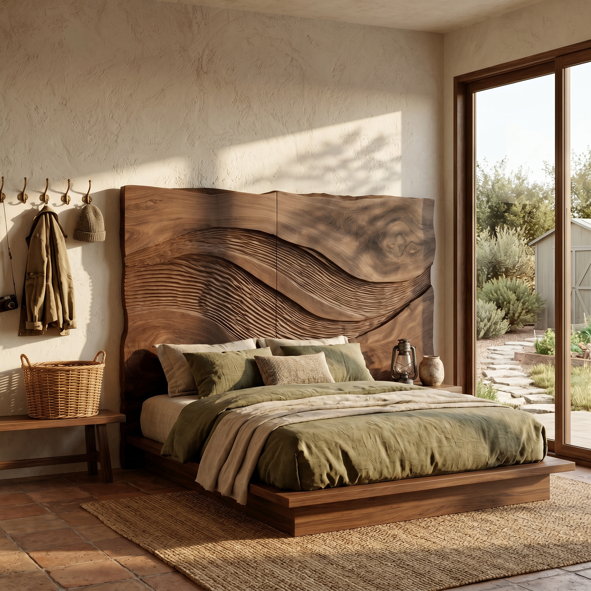 Contemporary Wave Carved Wood Headboard For Warm Minimalist Bedroom SILDTTRHB017