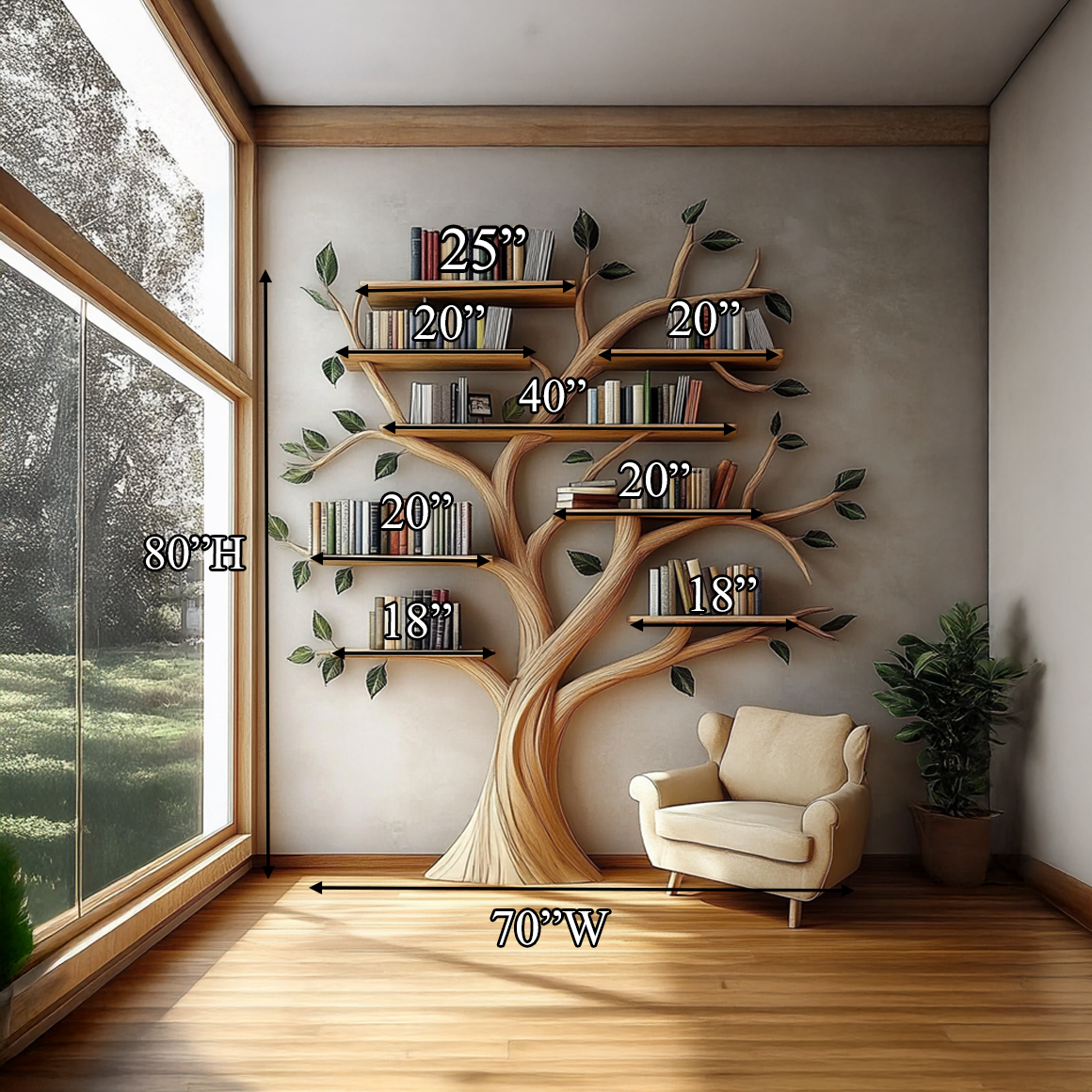 Rustic Tree Bookshelf Living Room Reading Corner SINLSATB304