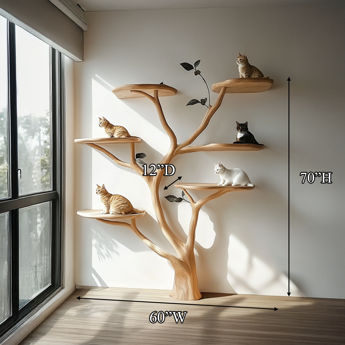 Mid Century Handcrafted Cat Tree Shelf Artistic Wall Living Space SINLSATT068