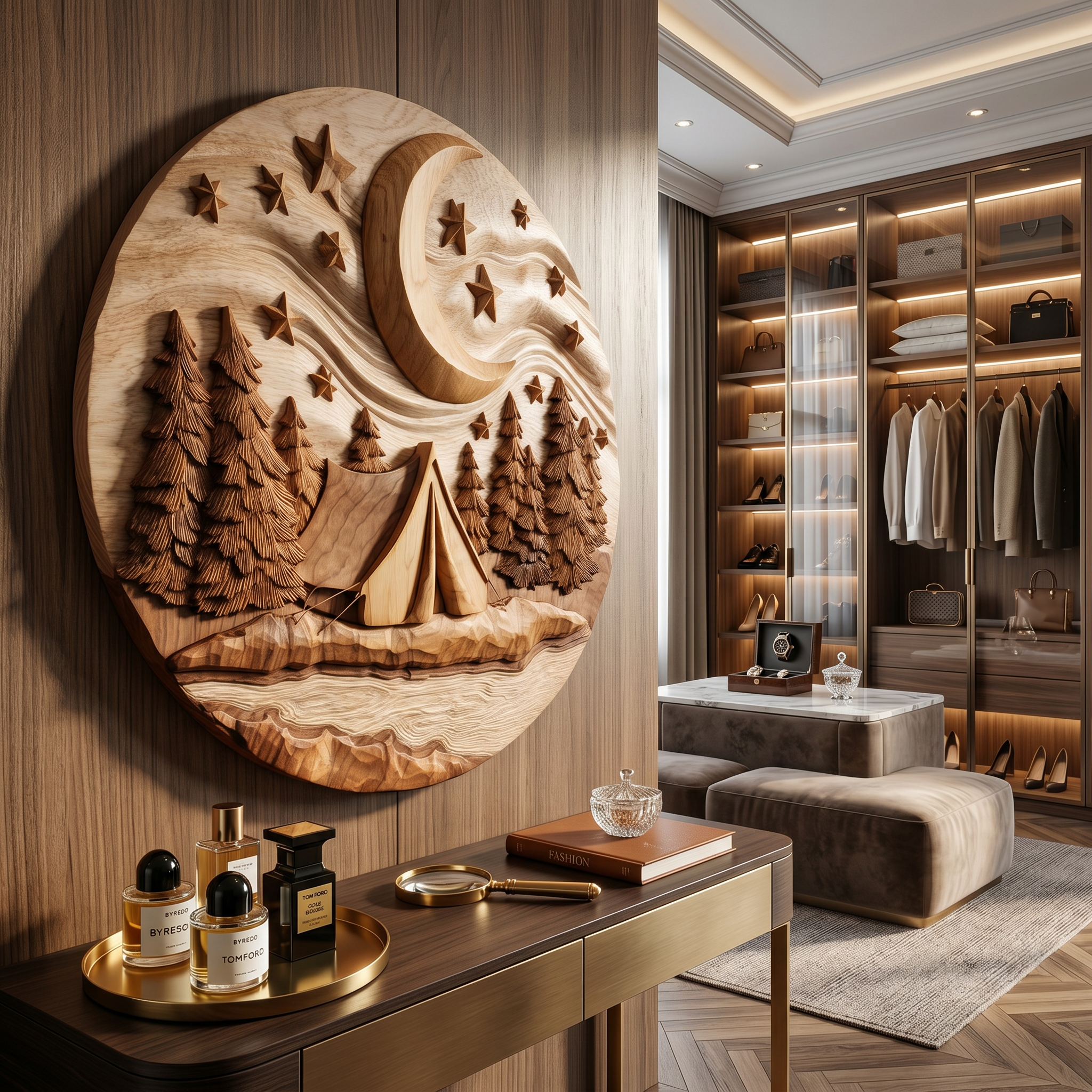 Moonlit Forest Wood Wall Sculpture For Rustic Music Room Decoration SILDTTRWA084