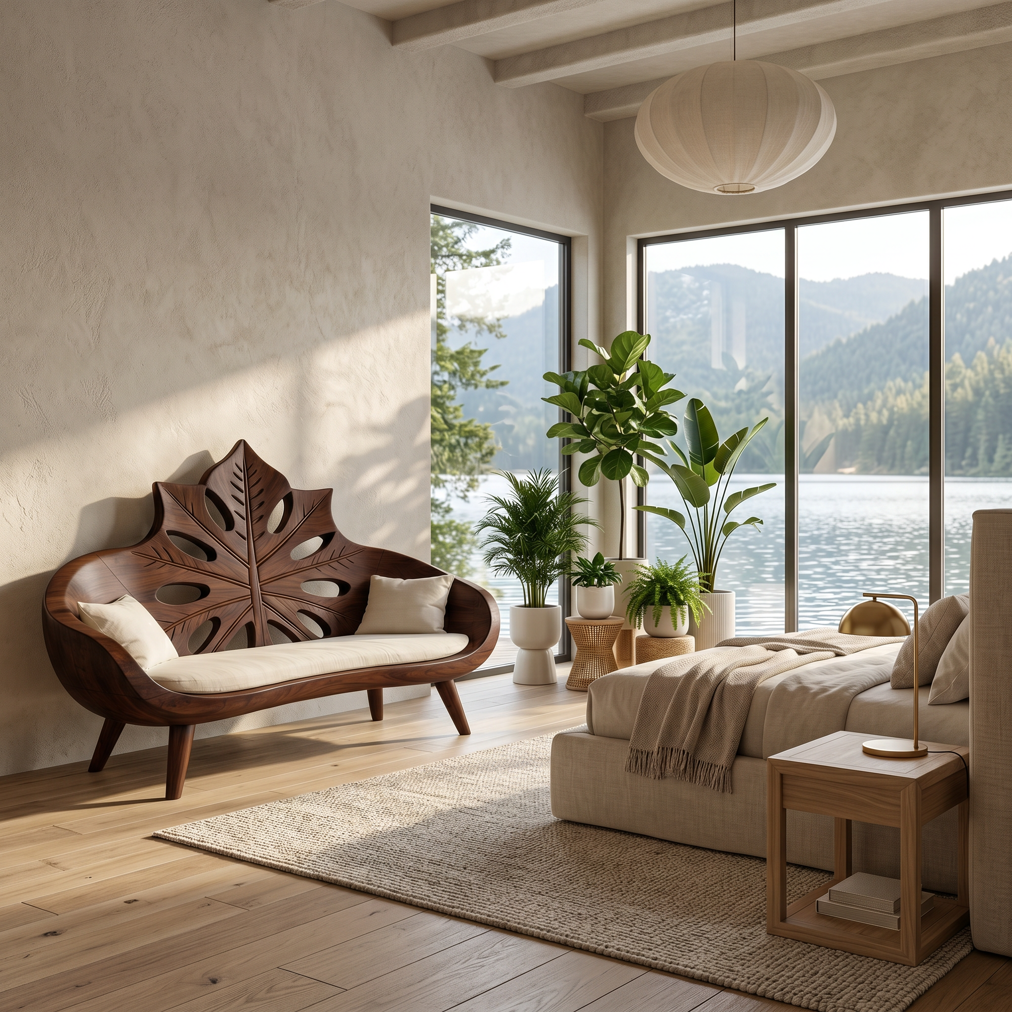 Contemporary Sunburst Leaf Back Bench For Lounge Interior Space SILDTTNBEN006