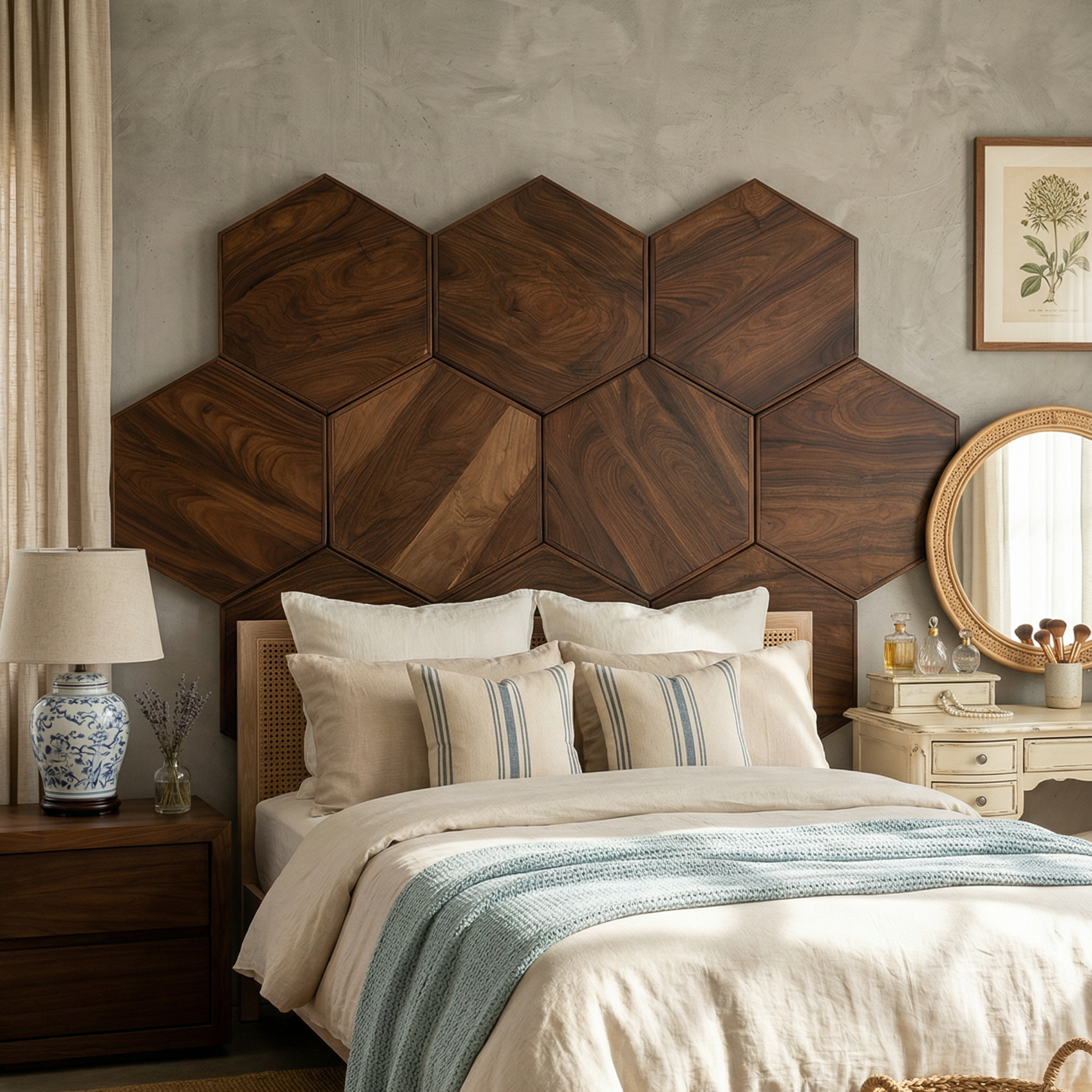 Geometric Hexagon Wood Headboard For Contemporary Bedroom Interior SILDTTRHB003