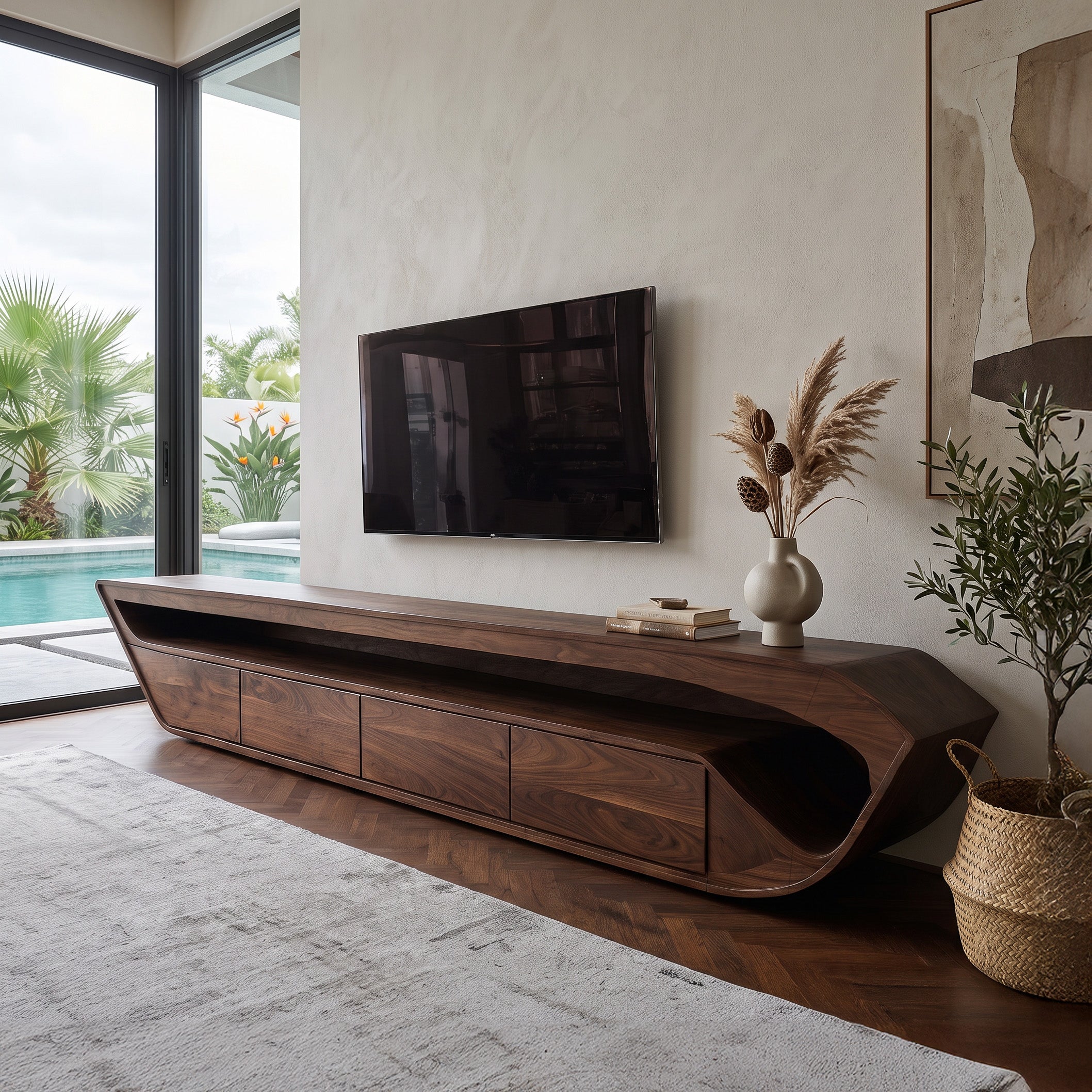 Modern Sculptural TV Console With Drawer For Living Room SITHHNTVC028