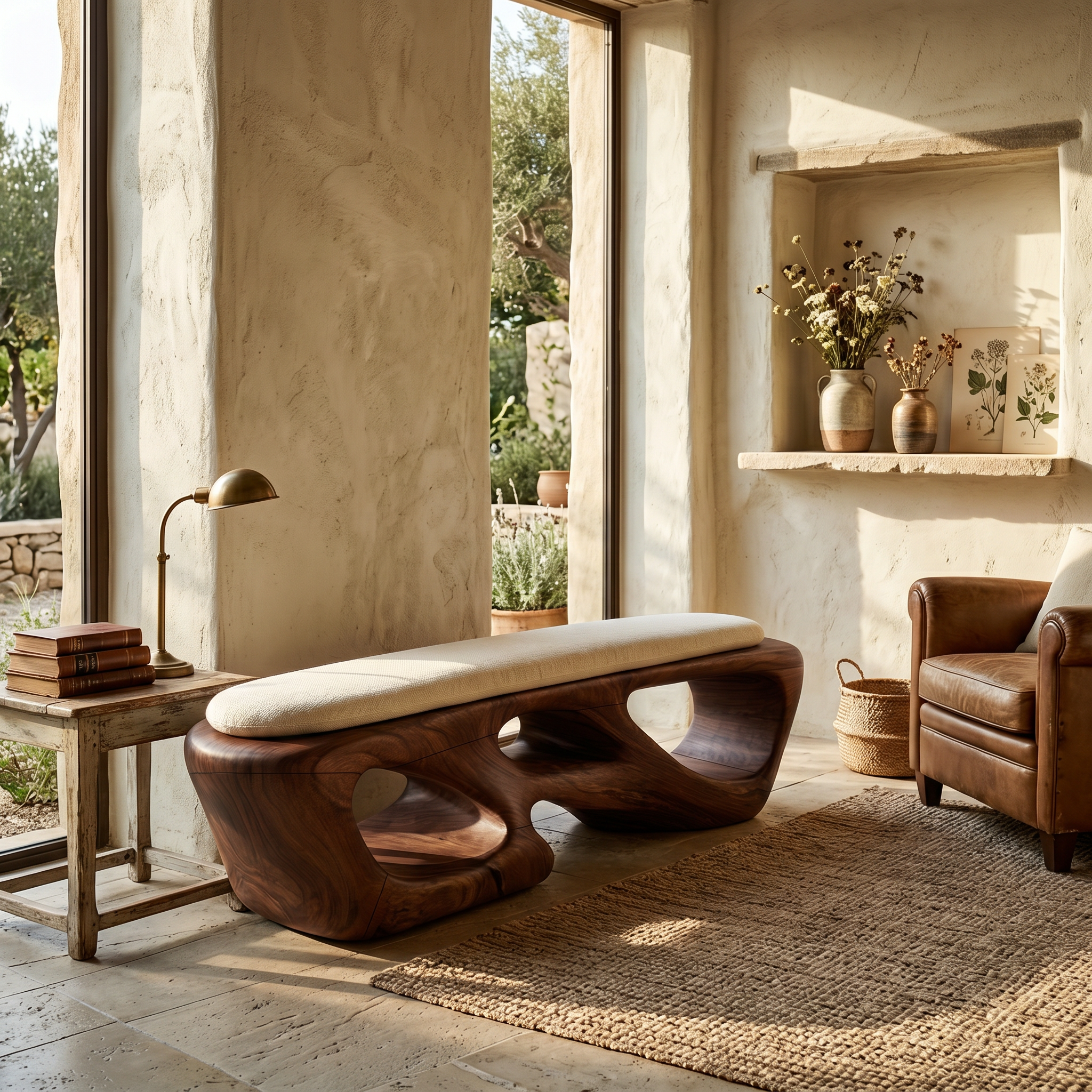 Curved Solid Wood Bench Luxury Living Room SILDTTRBEN081