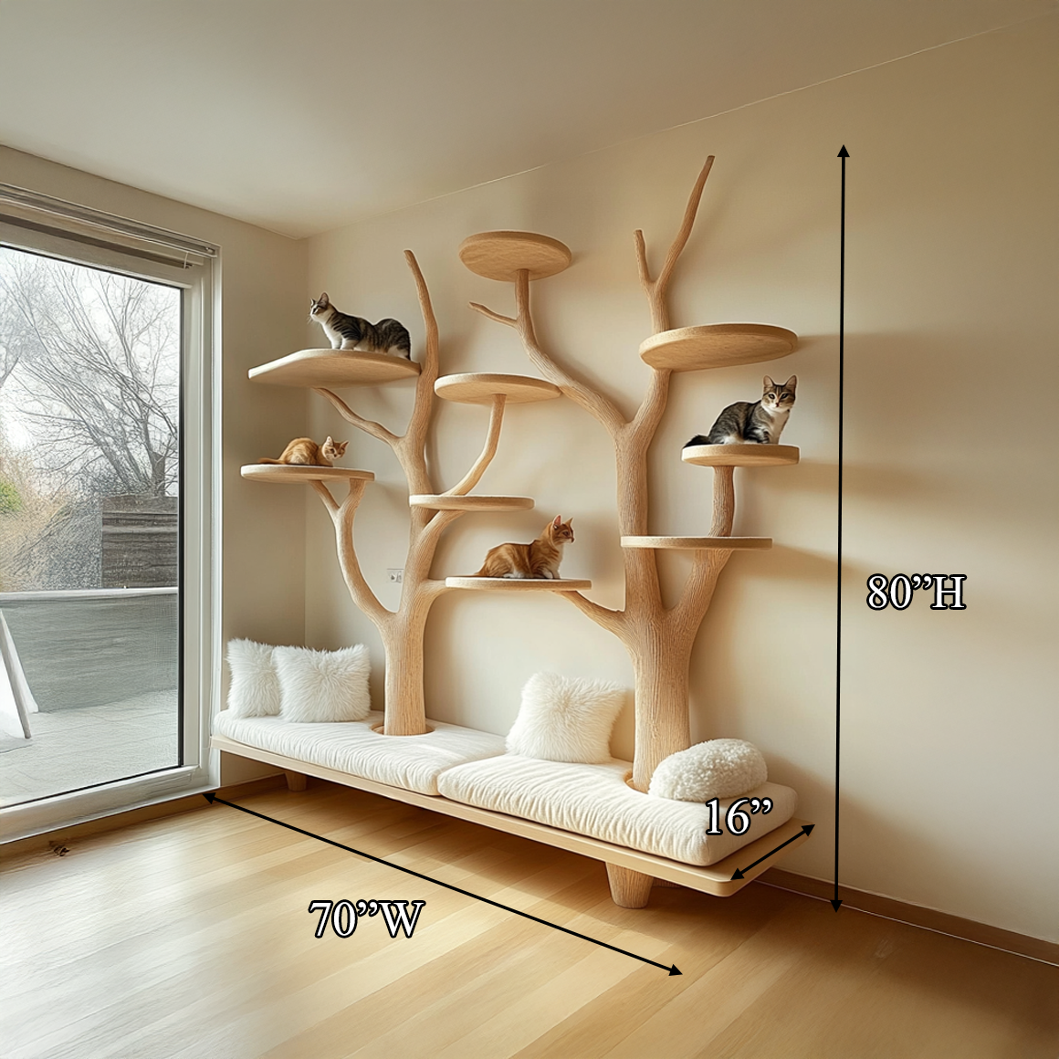 Rustic Cat Tree Organizer Wall Shelf Bedroom Seating Bench SINLSATT055