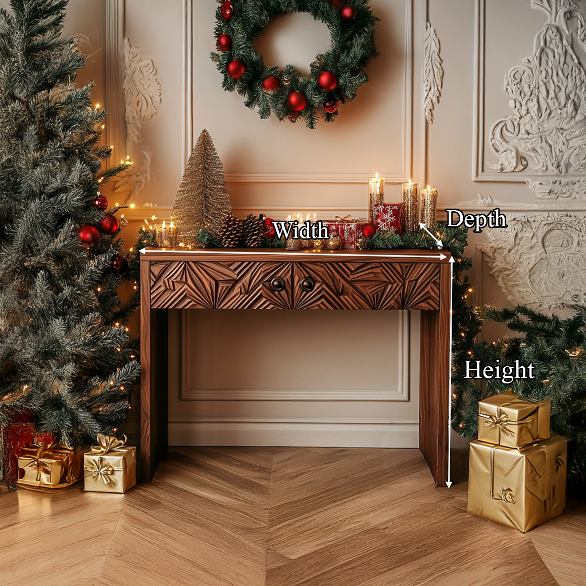 Rustic Carved Console Table Christmas Entryway SINLSACS339