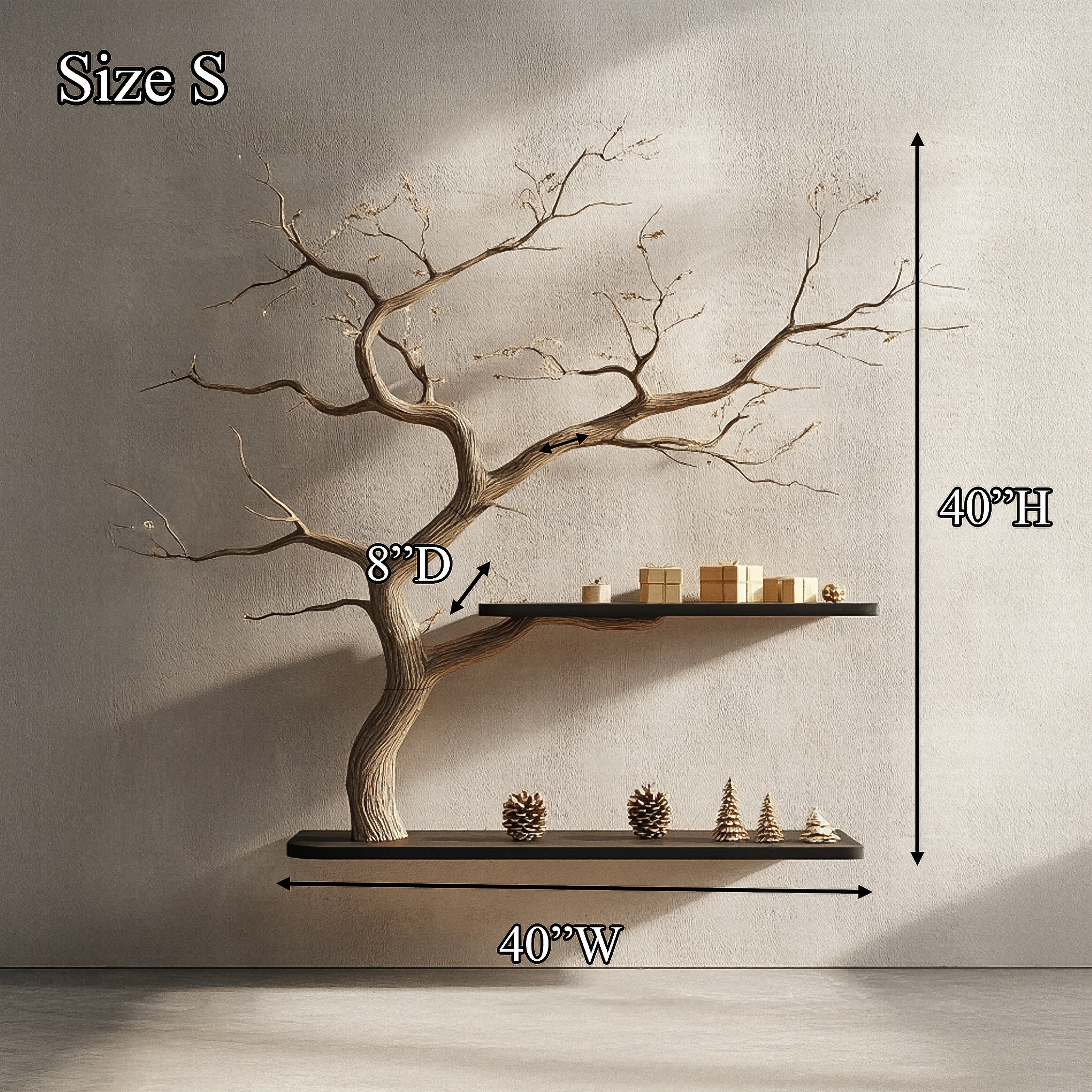 Rustic Tree Branch Bookshelf Christmas Wall Display SINLSATBS102