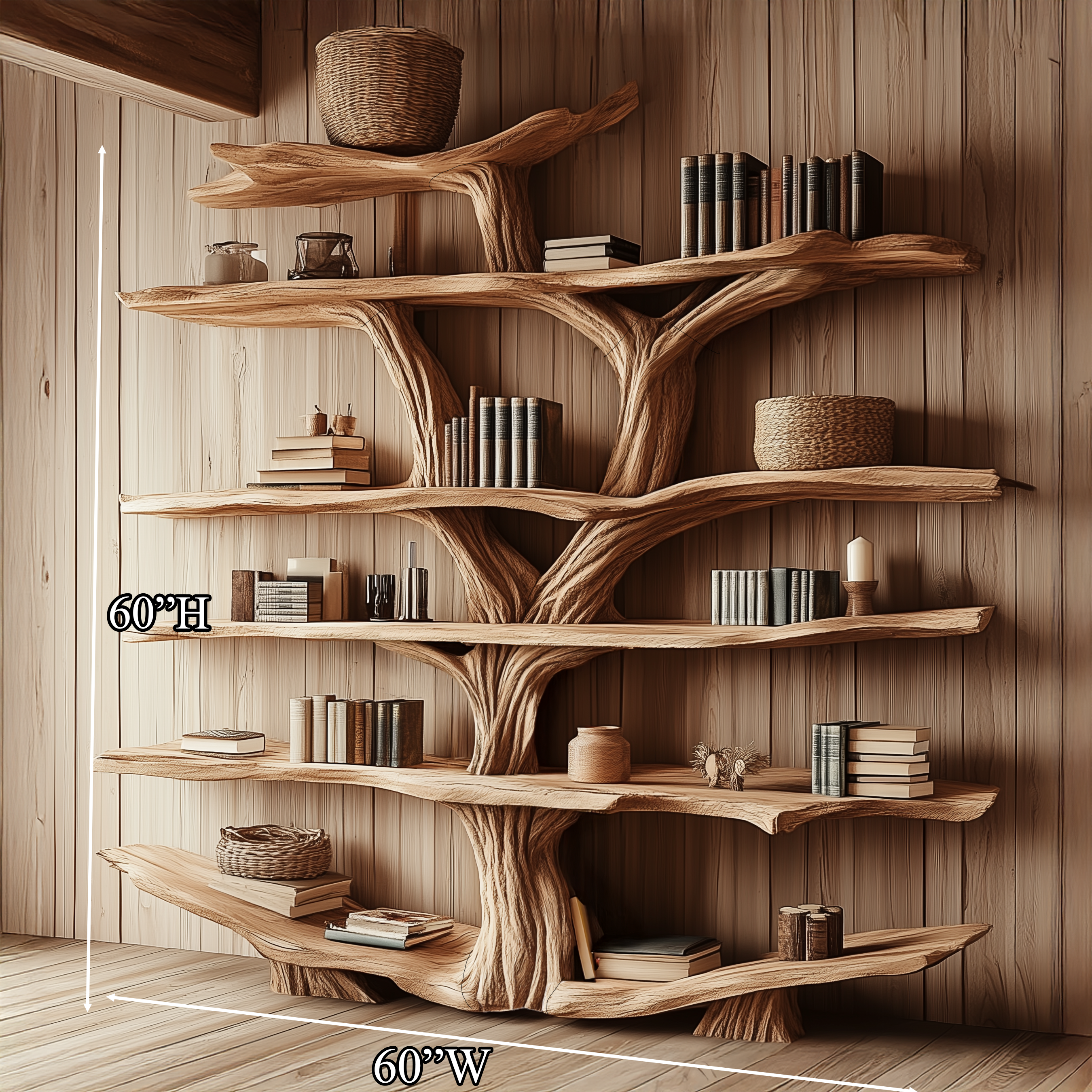 Rustic Wooden Tree Shelf – Perfect Book Storage & Nature-Inspired Decor SINLSATB175