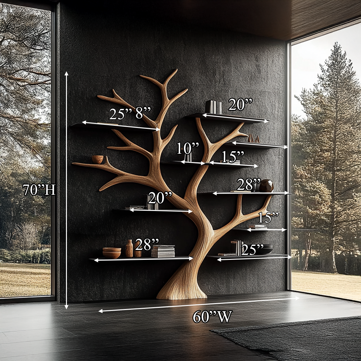 Rustic Wide Tree Bookshelf Home Office or Living Room Storage SINLSATB347