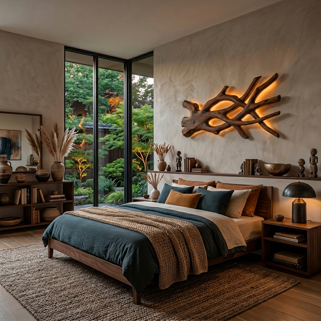 Rustic Sculptural Wood Wall Light For Bedroom Interior RTTHTTLAM054