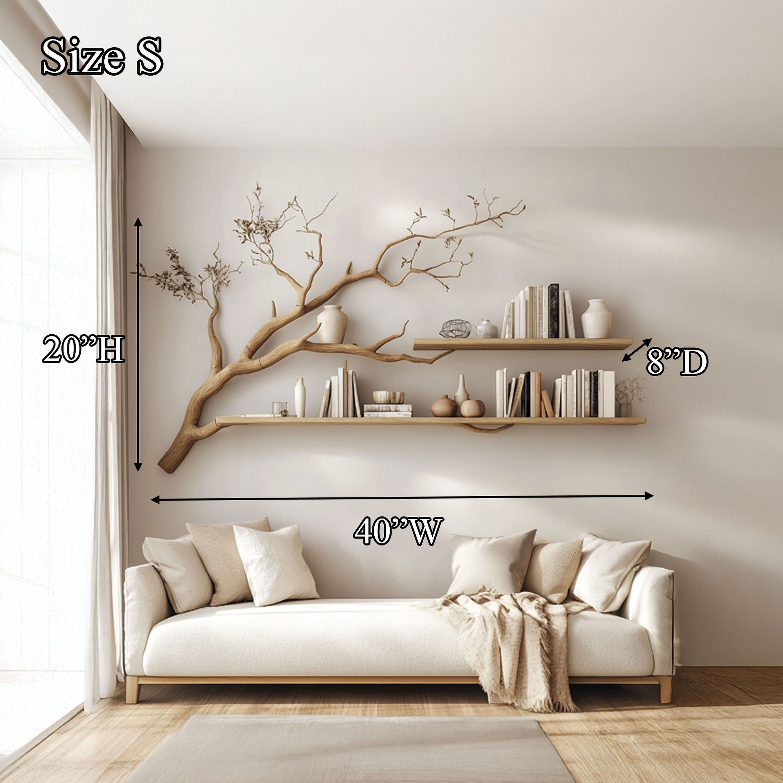 Rustic Organic Tree Shelf Artistic Natural Living Space SINLSATBS053