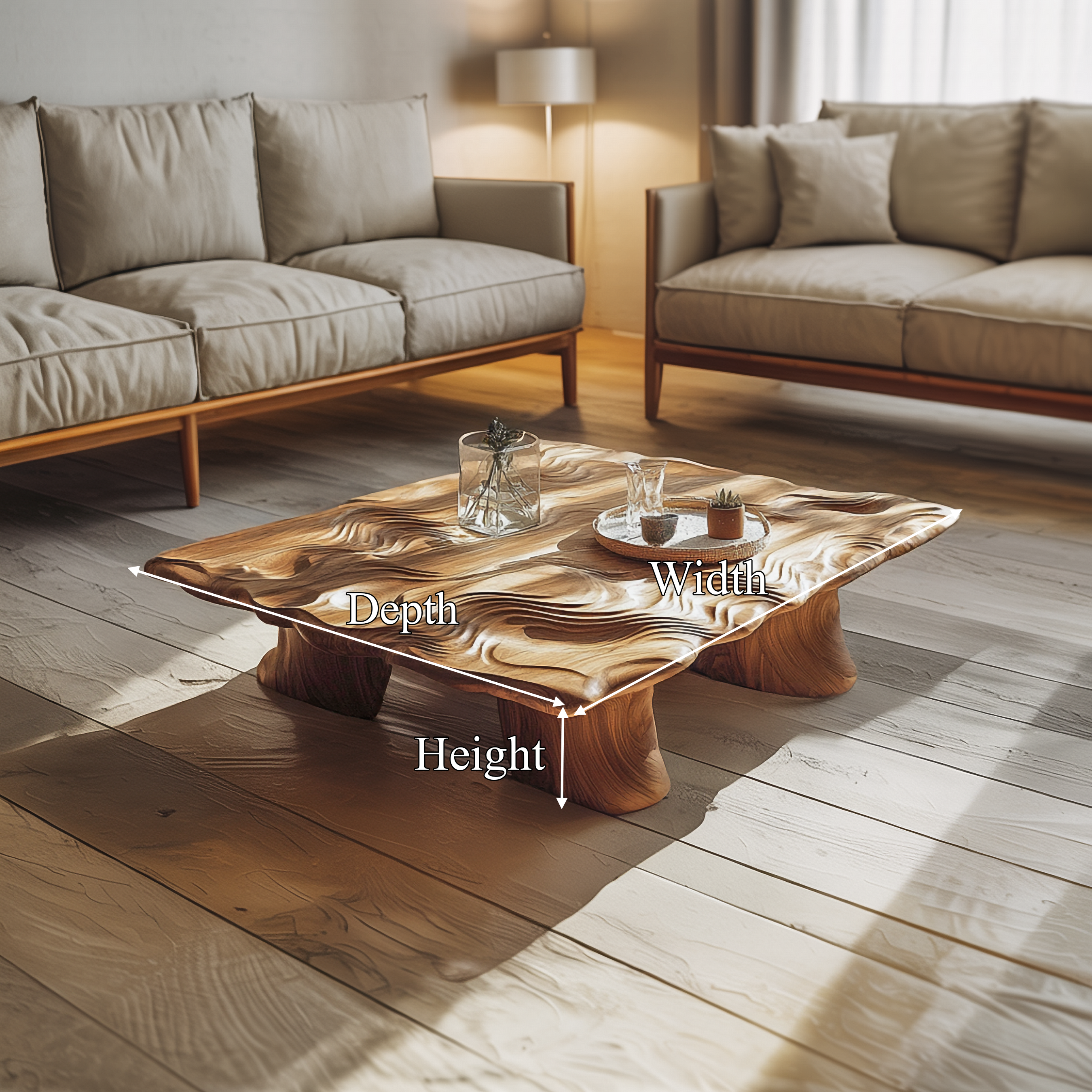 Handcrafted Organic Wood Coffee Table Living Room SINLSACF275