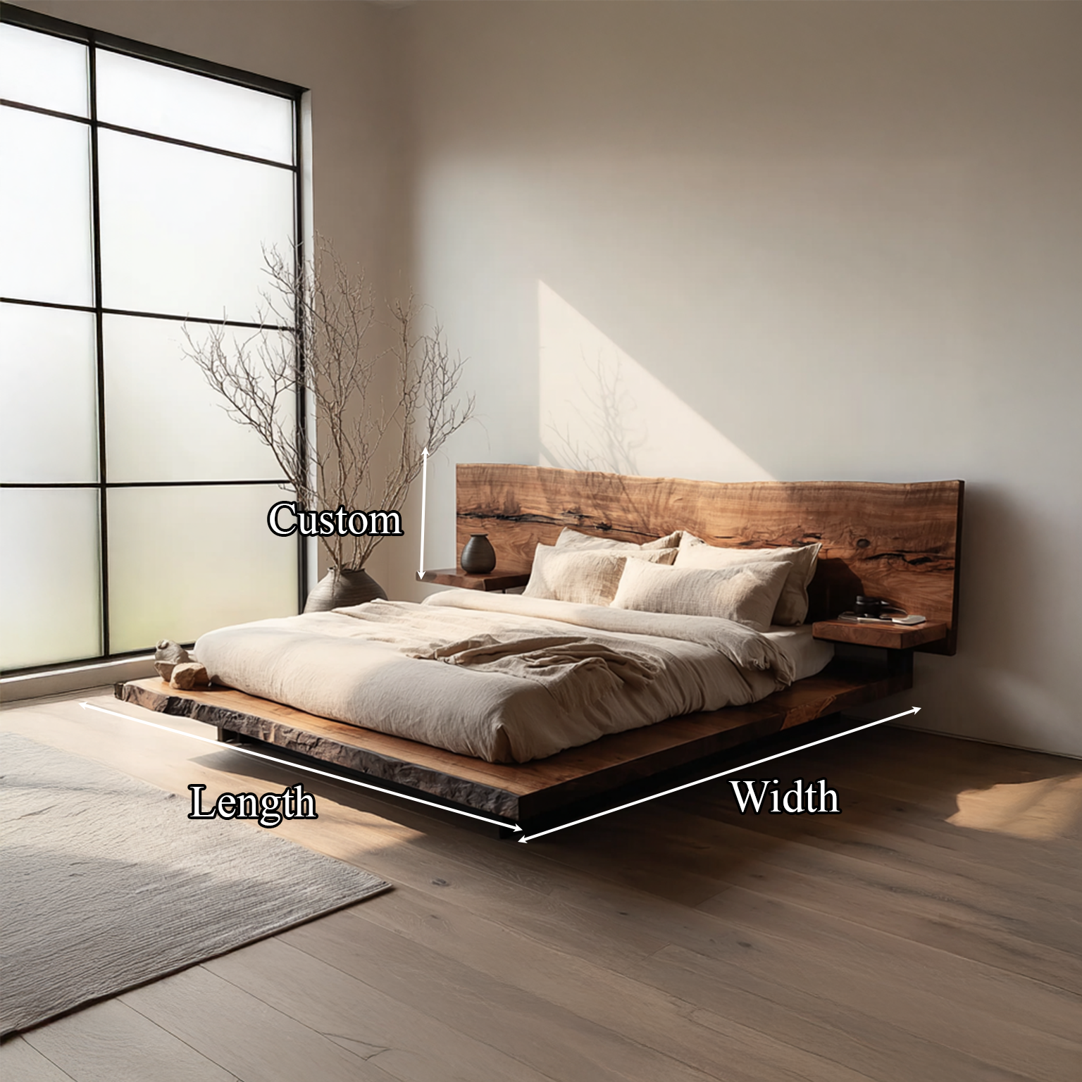 Rustic Wooden Bedframe Farmhouse Bedroom SINLSAWB028