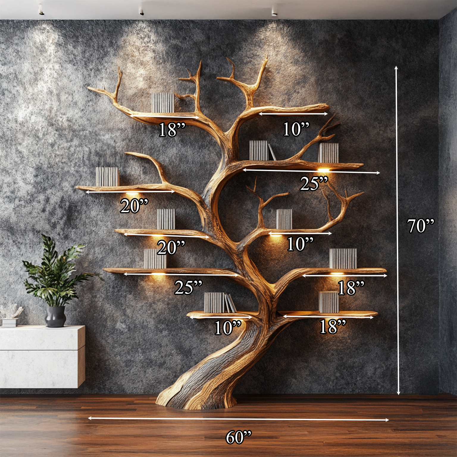 Rustic Tree Shelf Handmade Wood Wall Mounted Gift SINLSATB194