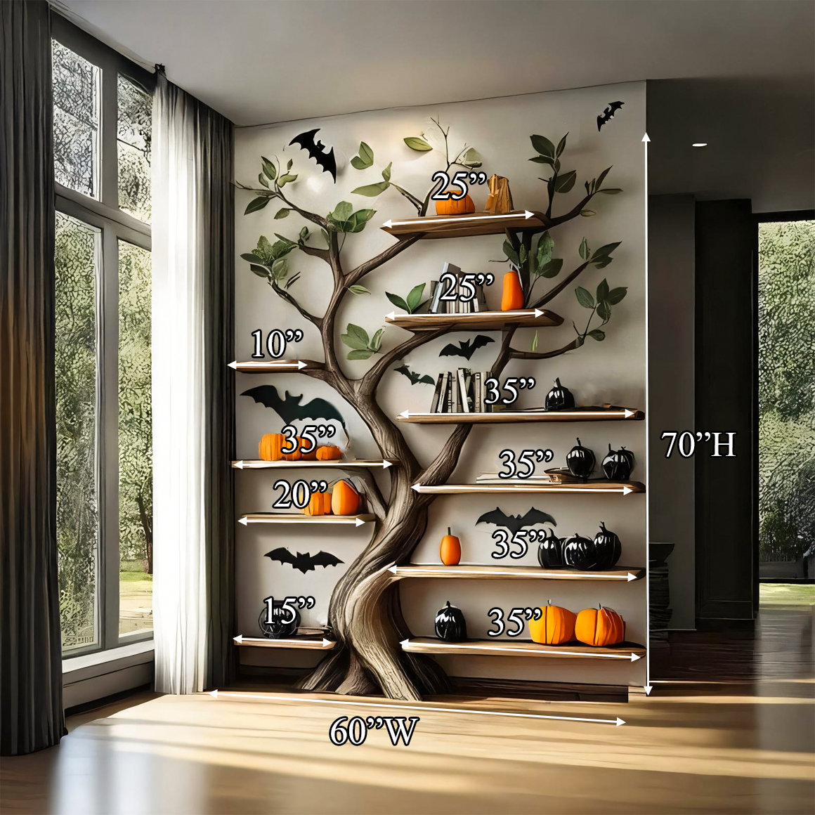 Rustic Wooden Tree Bookshelf Home Office Halloween Decor SINLSAHW002