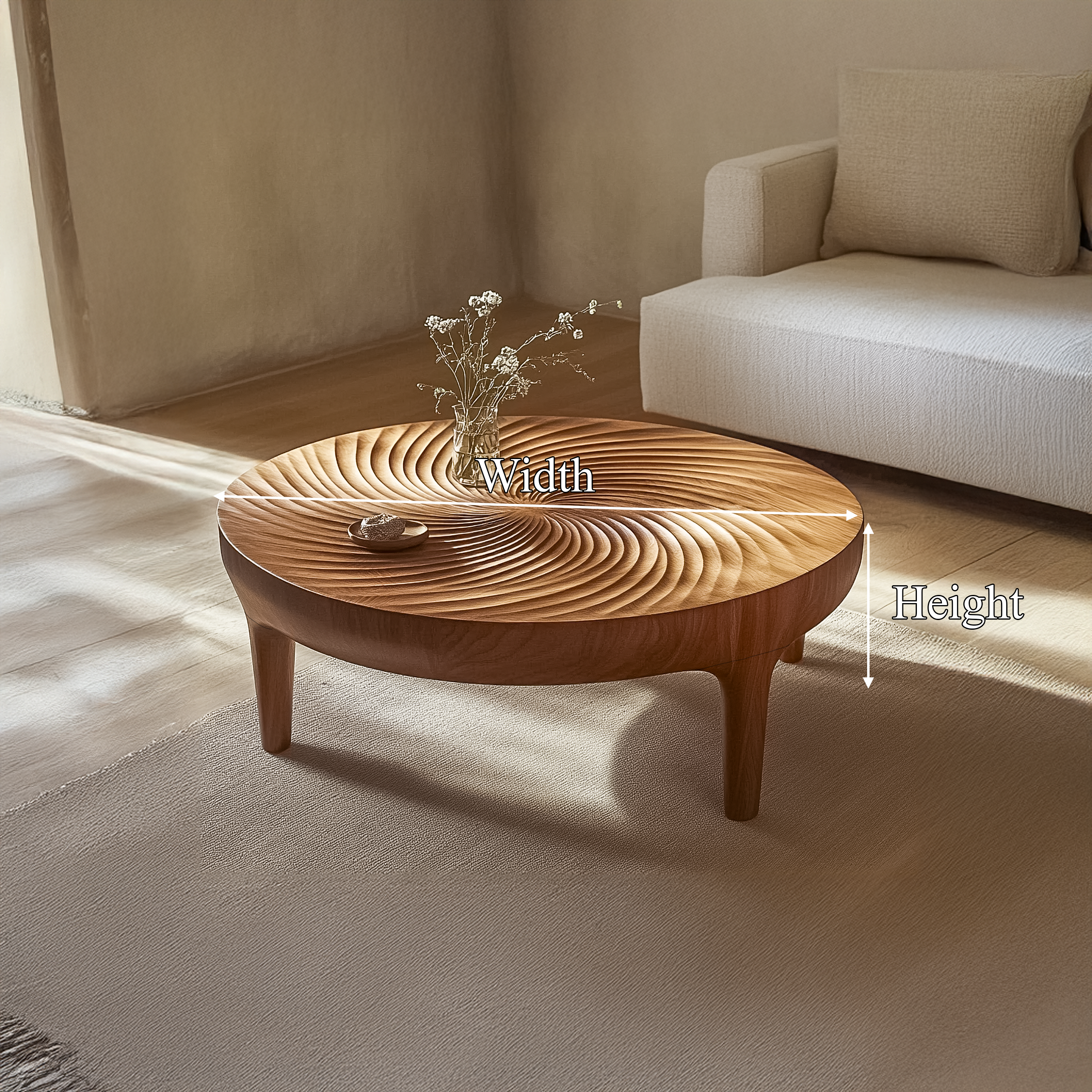 Ripple Carved Wood Coffee Table Living Room SINLSACF278