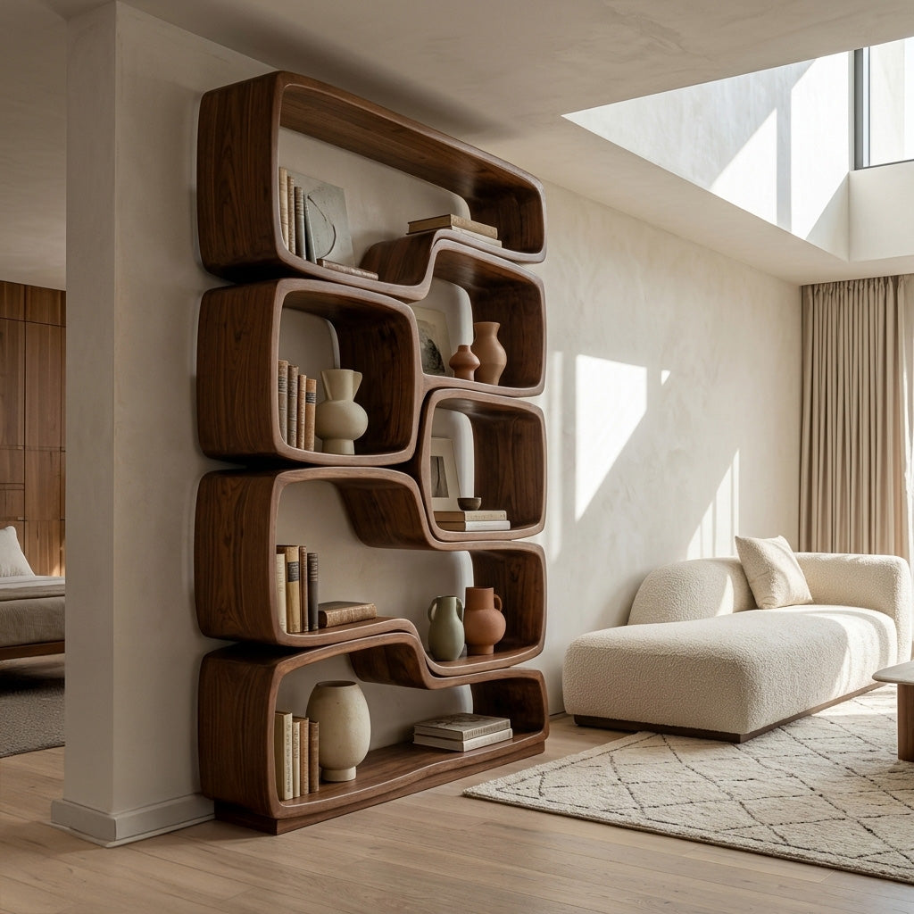Contemporary Sculptural Natural Wood Bookshelf For Living Room RTTHHNBS163