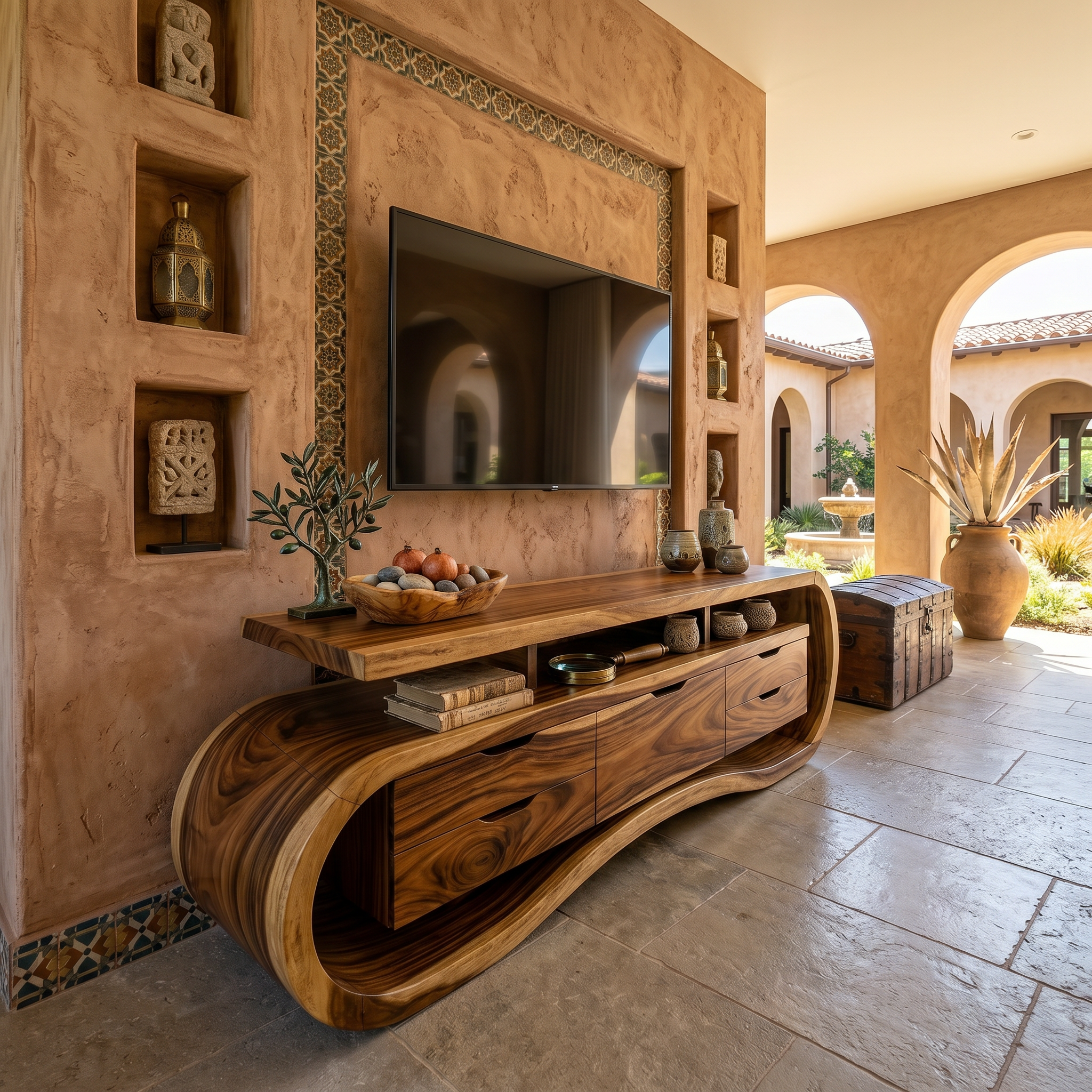 Rustic Mediterranean Media Console For Warm Villa Interior SILDTTRTVC100