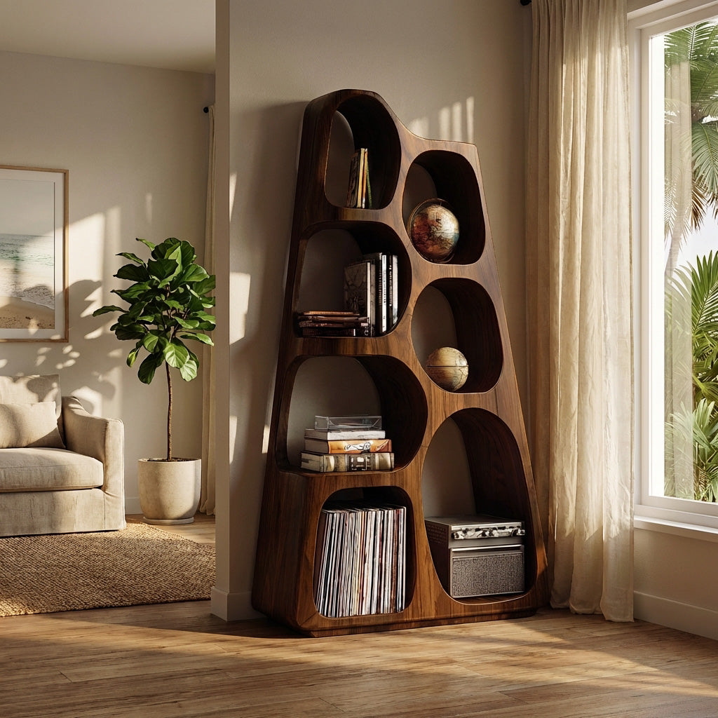 Organic Wooden Bookshelf For Japandi Furniture Decor RTTHHNBS151