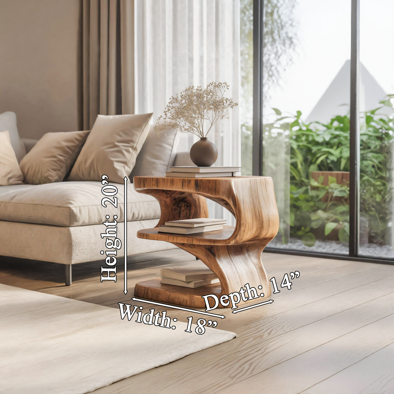 Modern Sculpted Wood Side Table With Open Shelf For Living Room Or Bedroom SITHTTSTA016