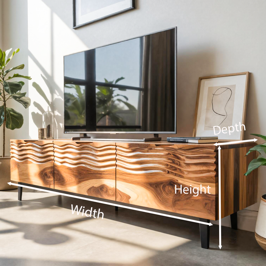 Modern Organic Wooden Sideboard Wave Front Design For Living Room SITHTTSD008