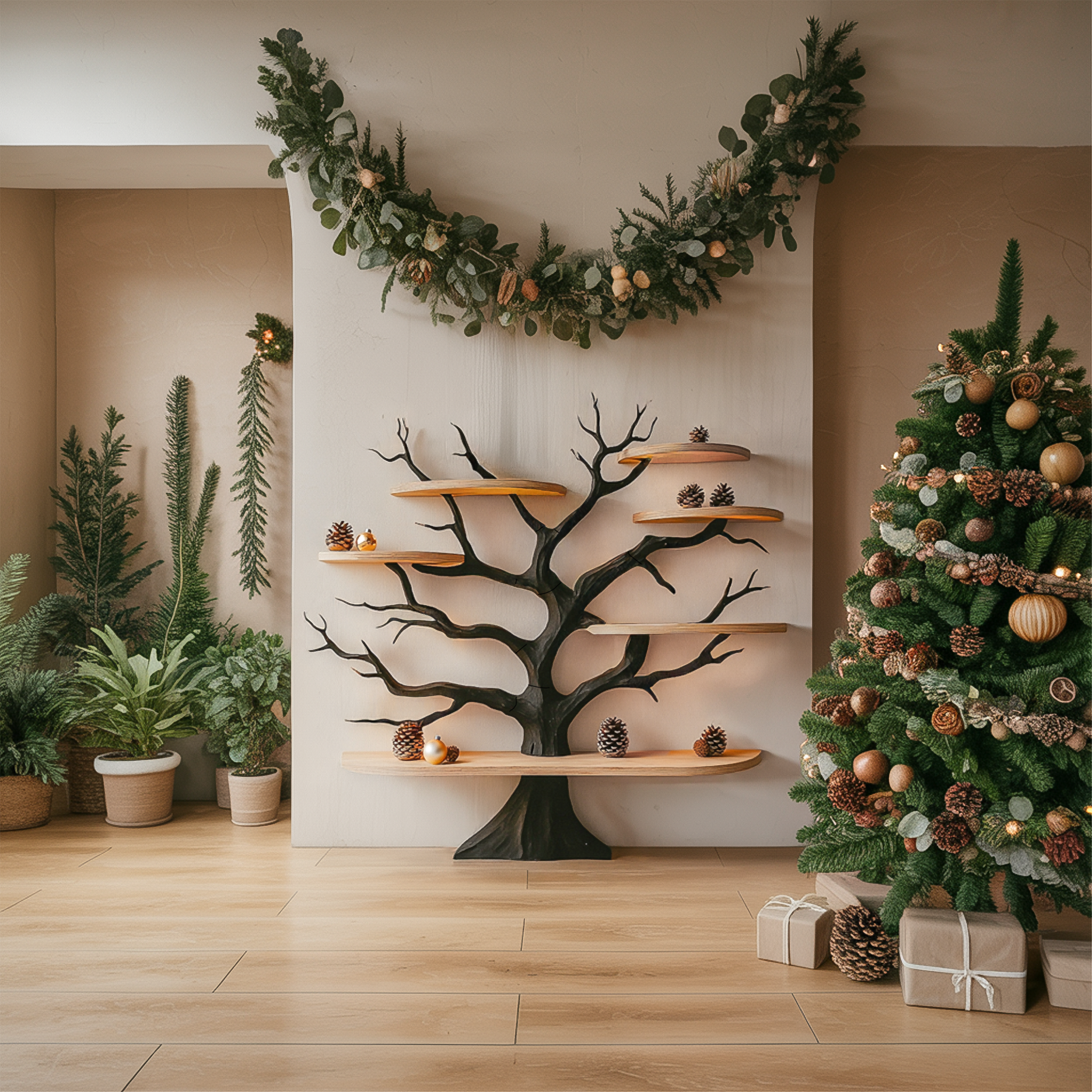 Rustic Tree Wall Shelf Christmas Living Room Or Bedroom SINLSATB570