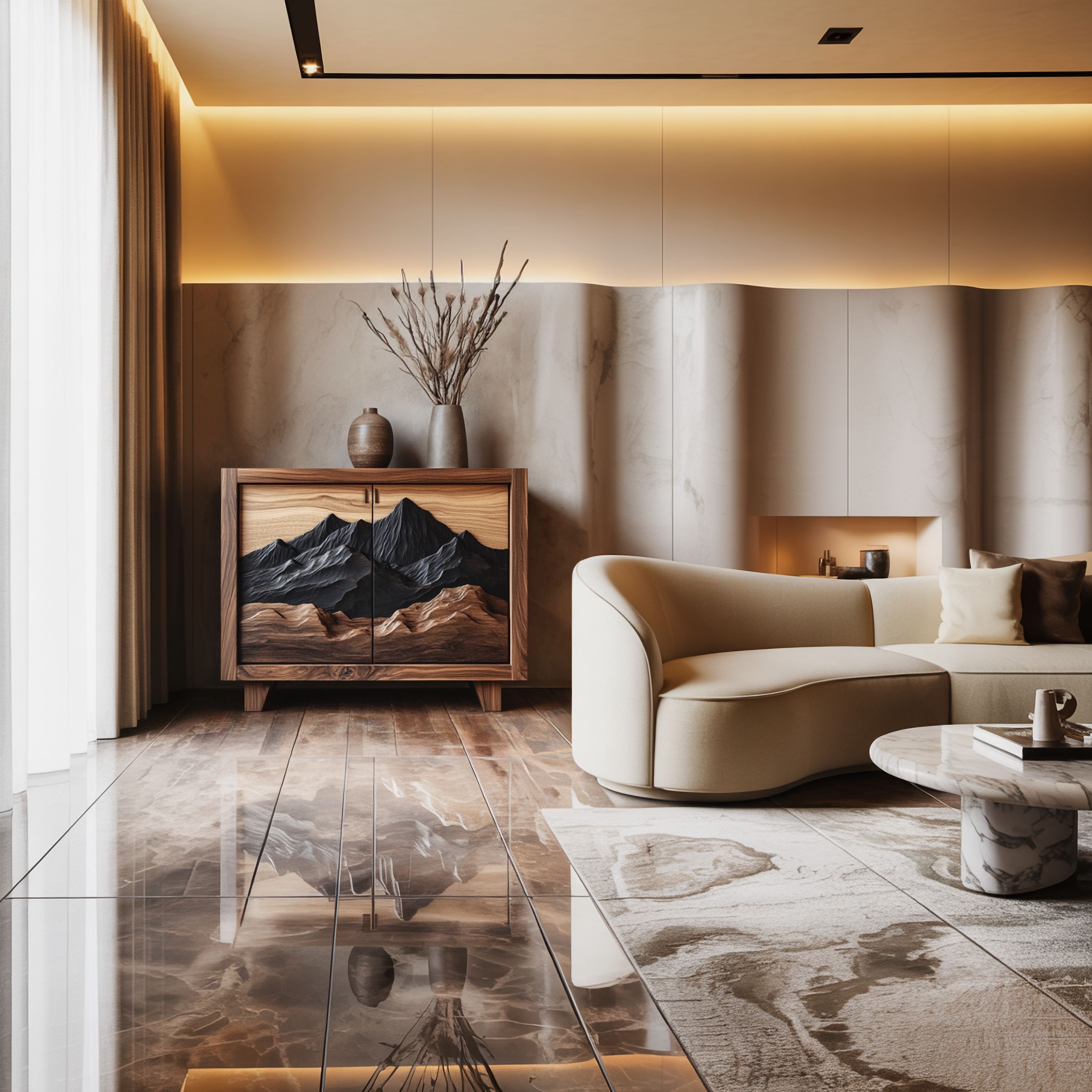 Rustic Artistic Curved Drawer Cabinet Solid Wood Living Room Interior Signature Piece SINLSASC433