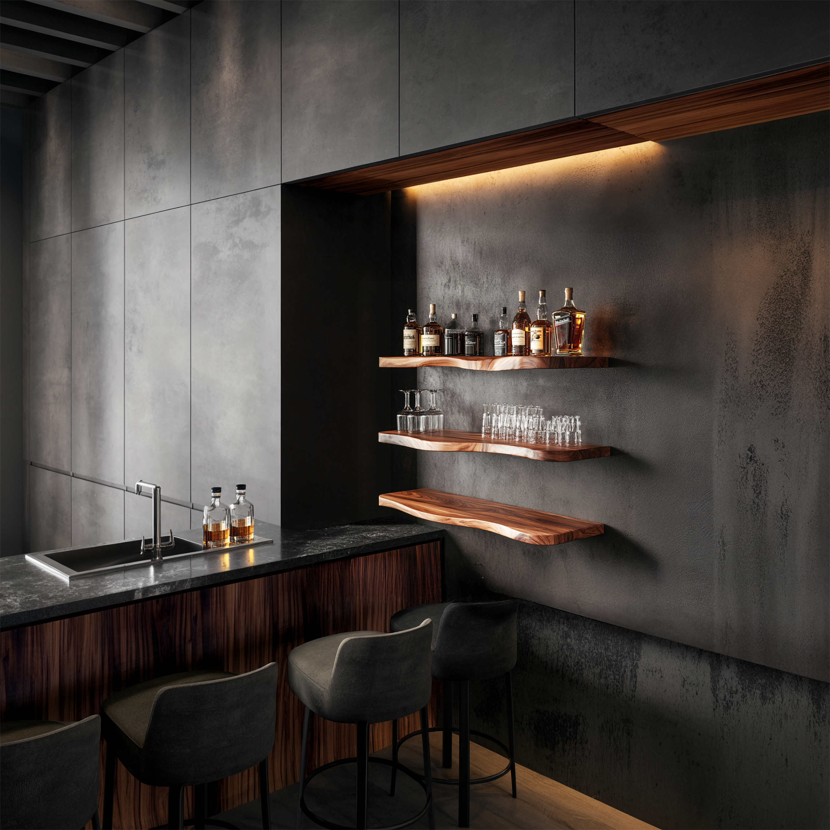 Nature Inspired Live Edge Bar Shelf Solid Wood Home Bar Interior Statement Decor SINLSAFL424