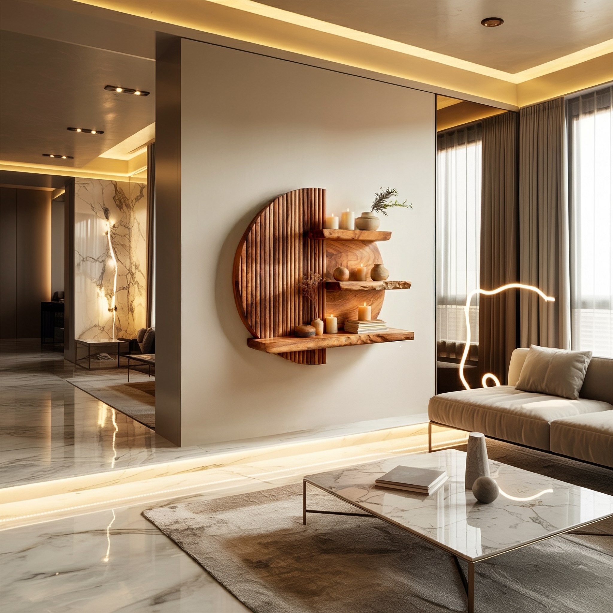 Rustic Sculptural Wall Shelf For Living Room And Decorative Wall SINLSAFL449