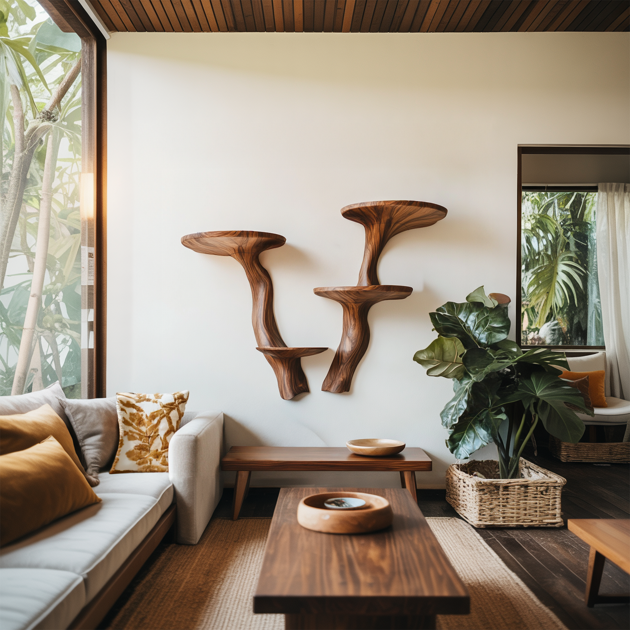 Rustic Mushroom Wall Shelf For Living Room And Hallway SINLSAFL451