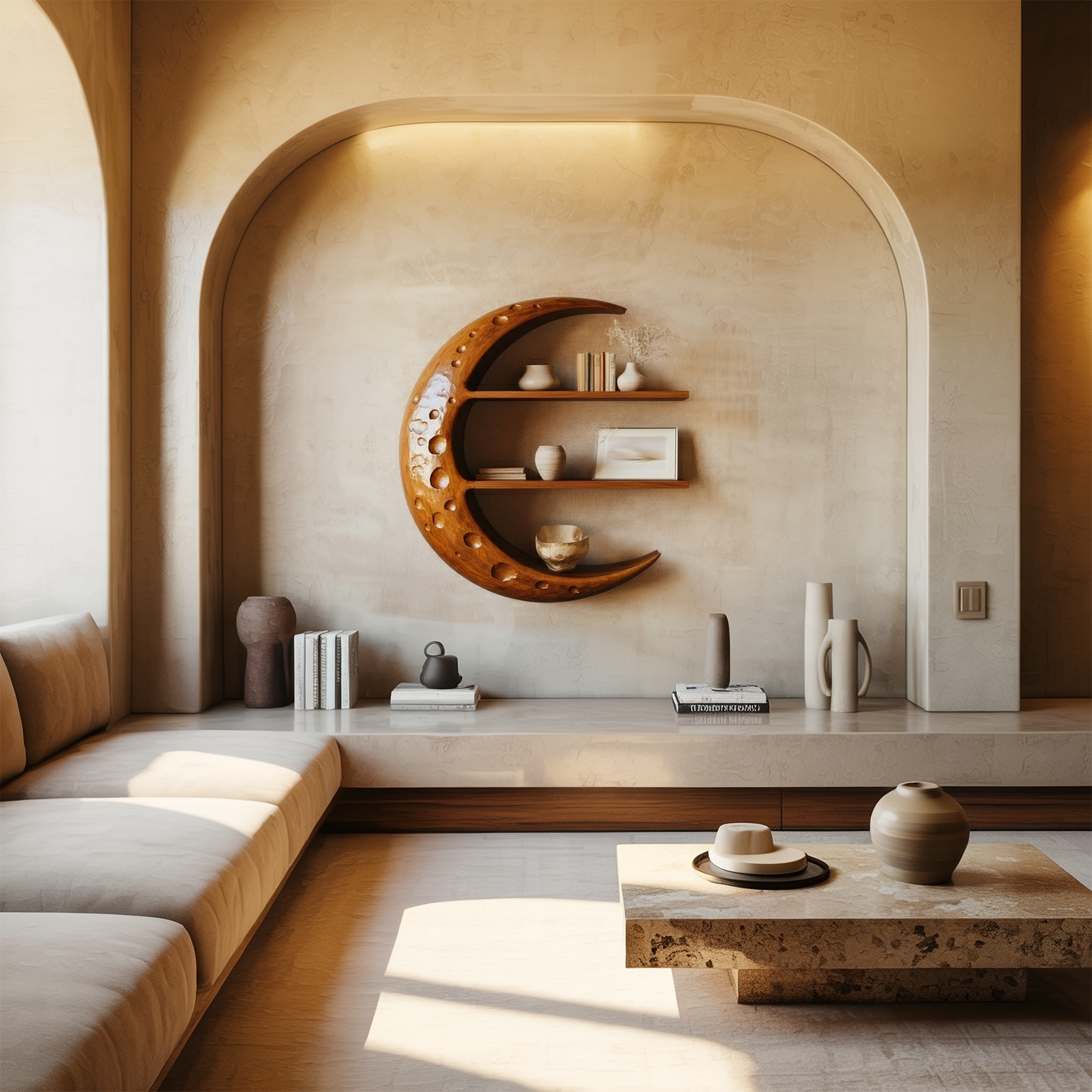 Rustic Moon Wall Shelf For Living Room And Bedroom SINLSAFL454