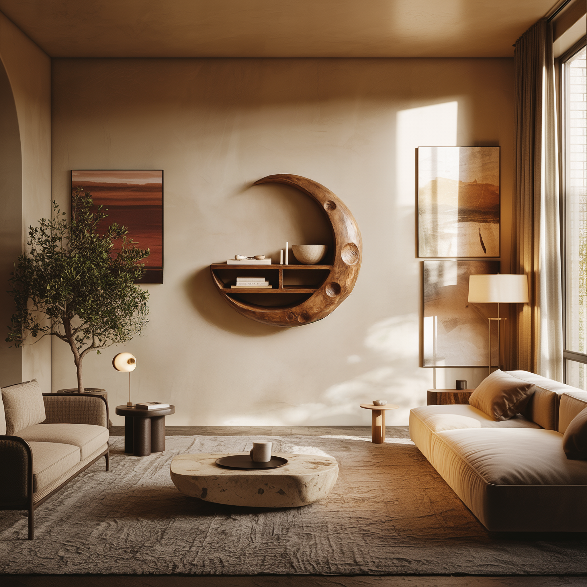 Rustic Moon Wall Shelf For Living Room And Interior Display SINLSAFL456