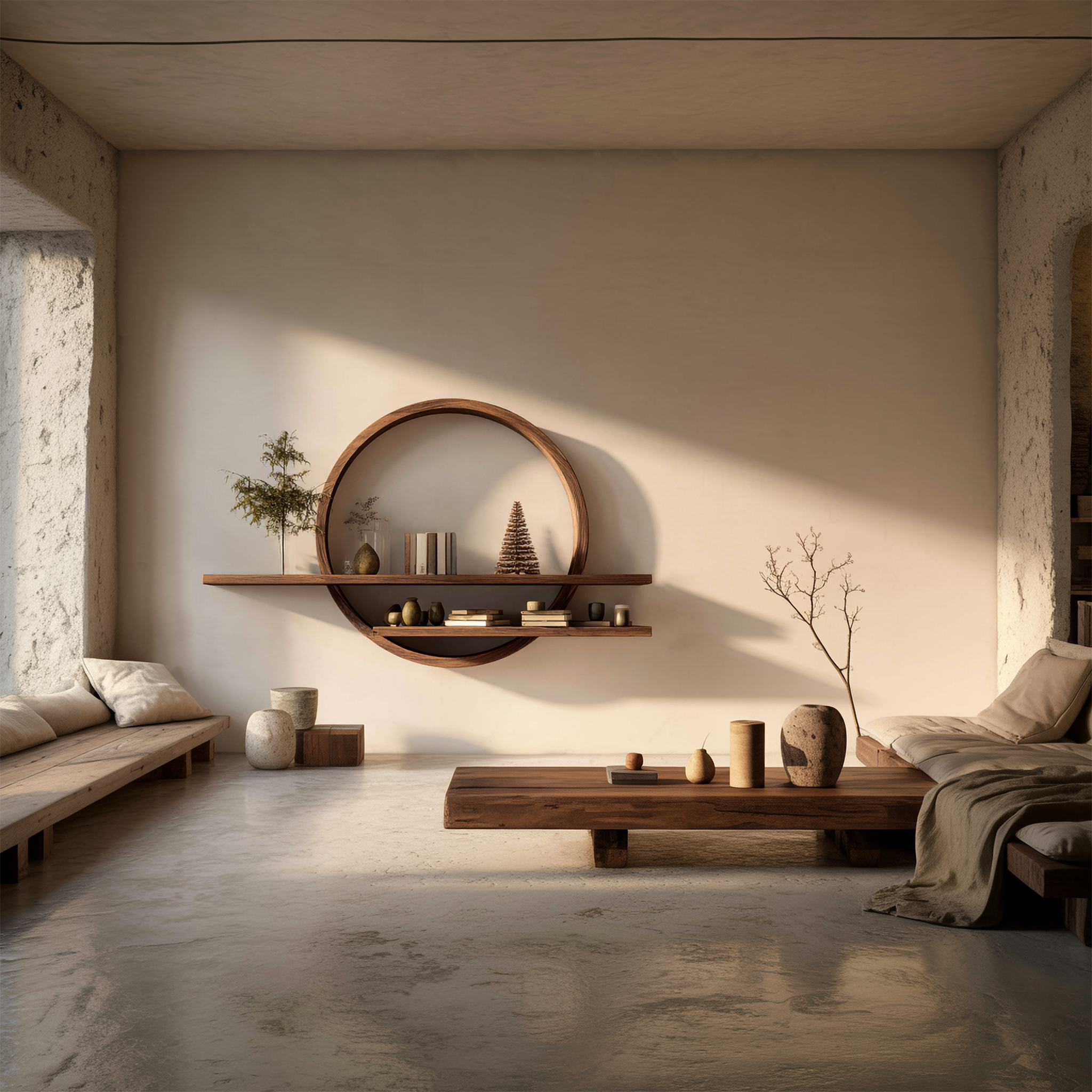 Rustic Round Wall Shelf For Living Room And Bedroom SINLSAFL457