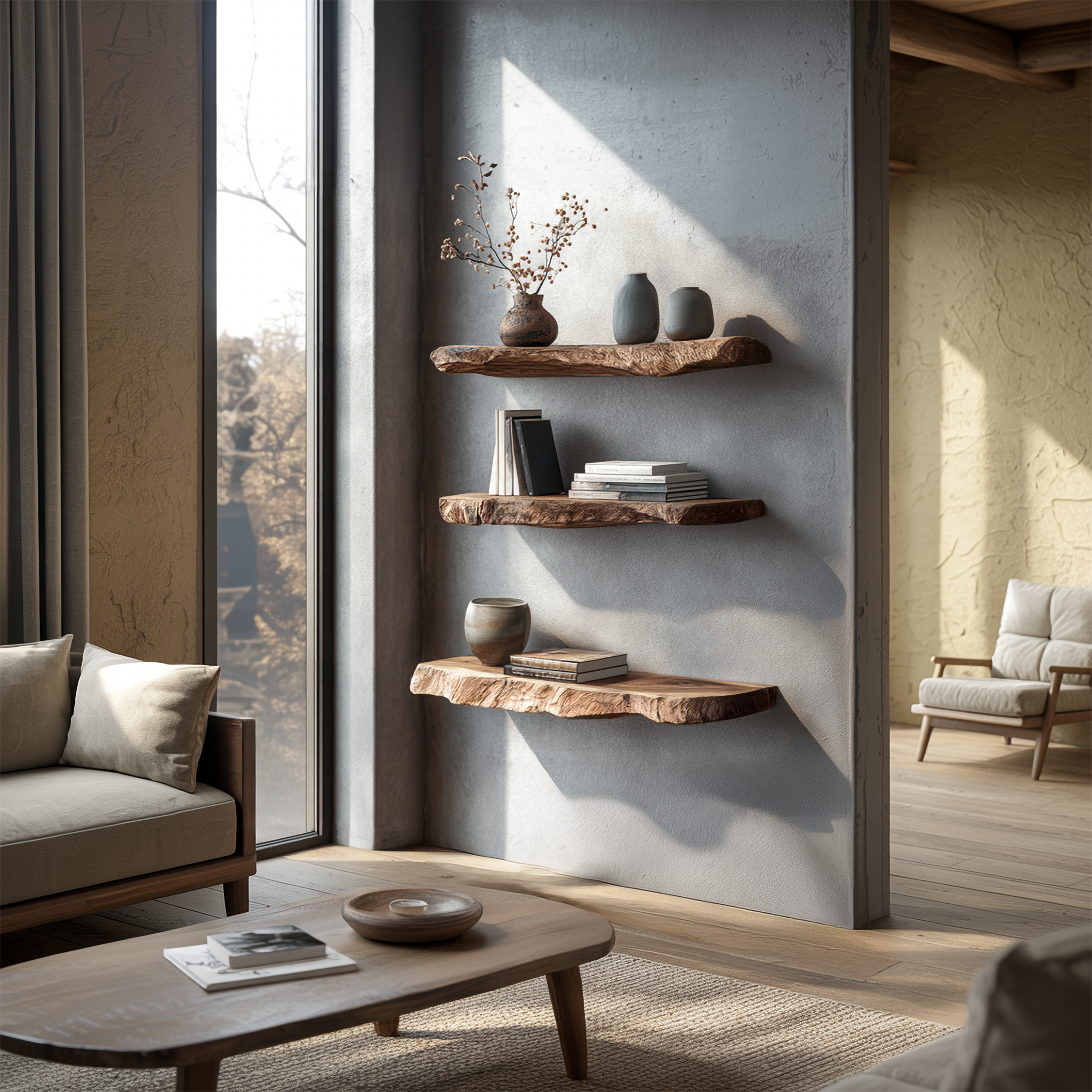 Rustic Organic Floating Shelf For Living Room Or Bedroom Wall SINLSAFL468