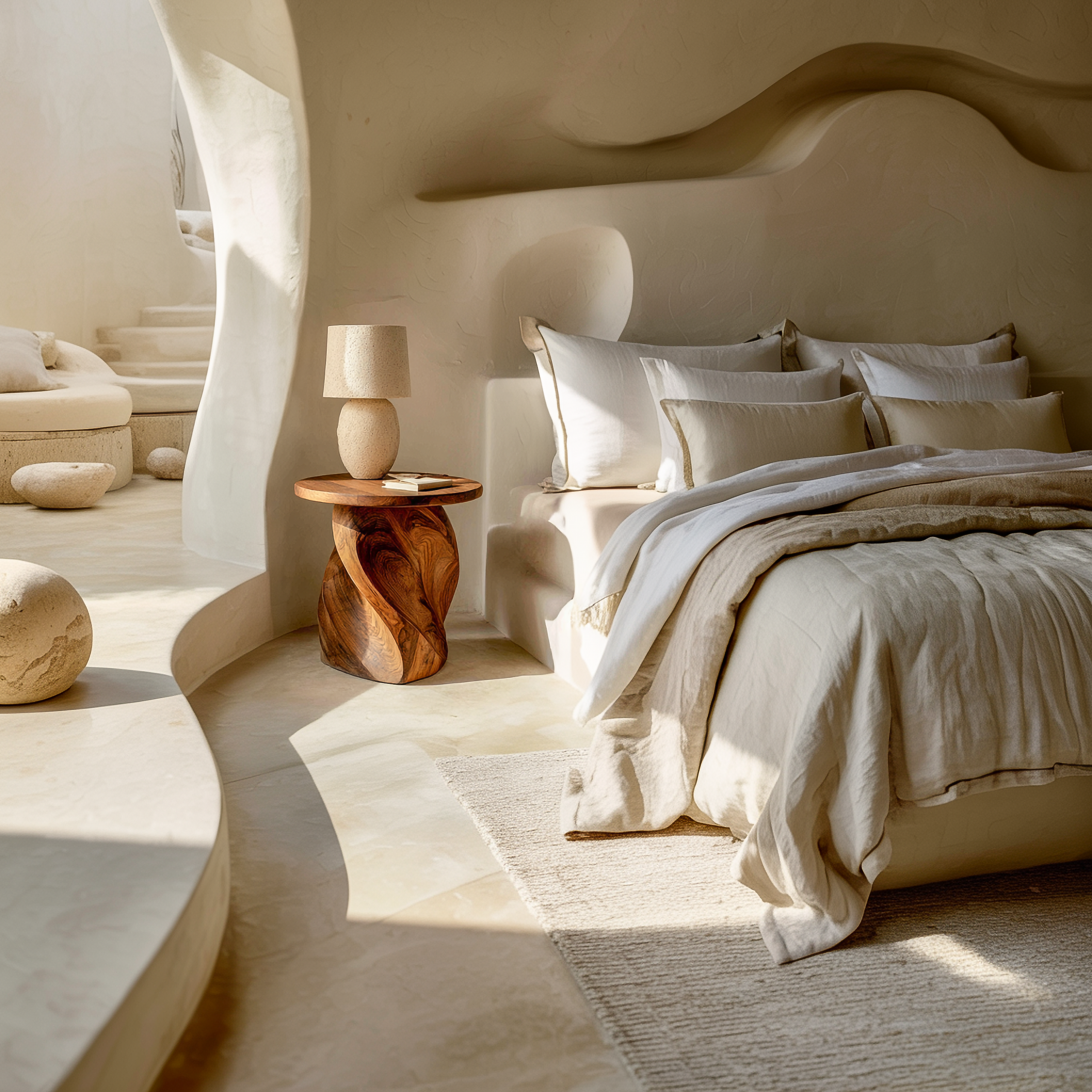 Mid Century Sculptural Nightstand For Bedroom And Living Room SINLSABT230